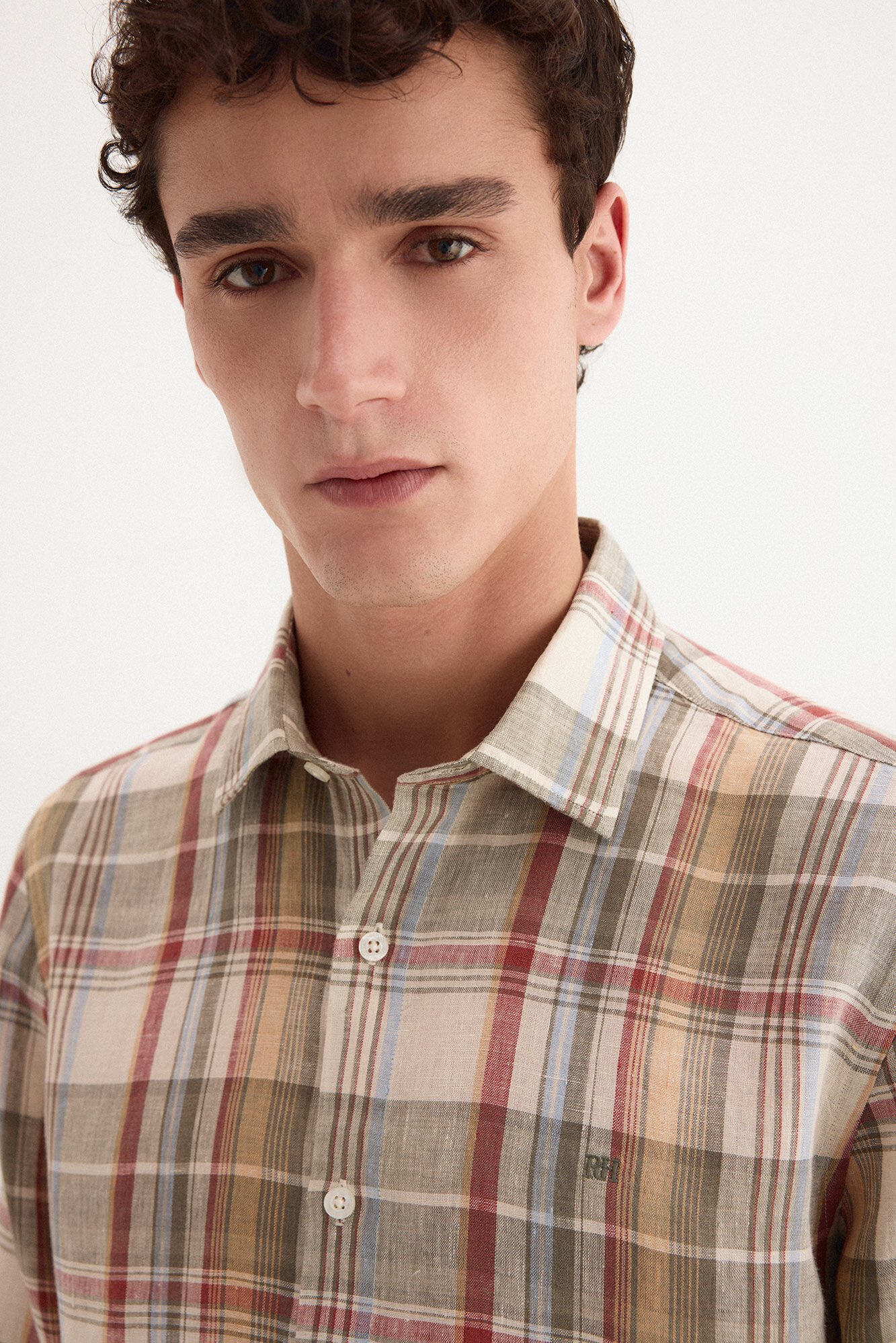 Pedro del Hierro Linen plaid shirt Beige