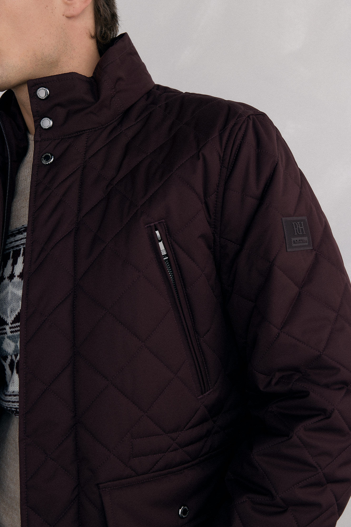 Pedro del Hierro Diamond-patterned quilted jacket Burgundy