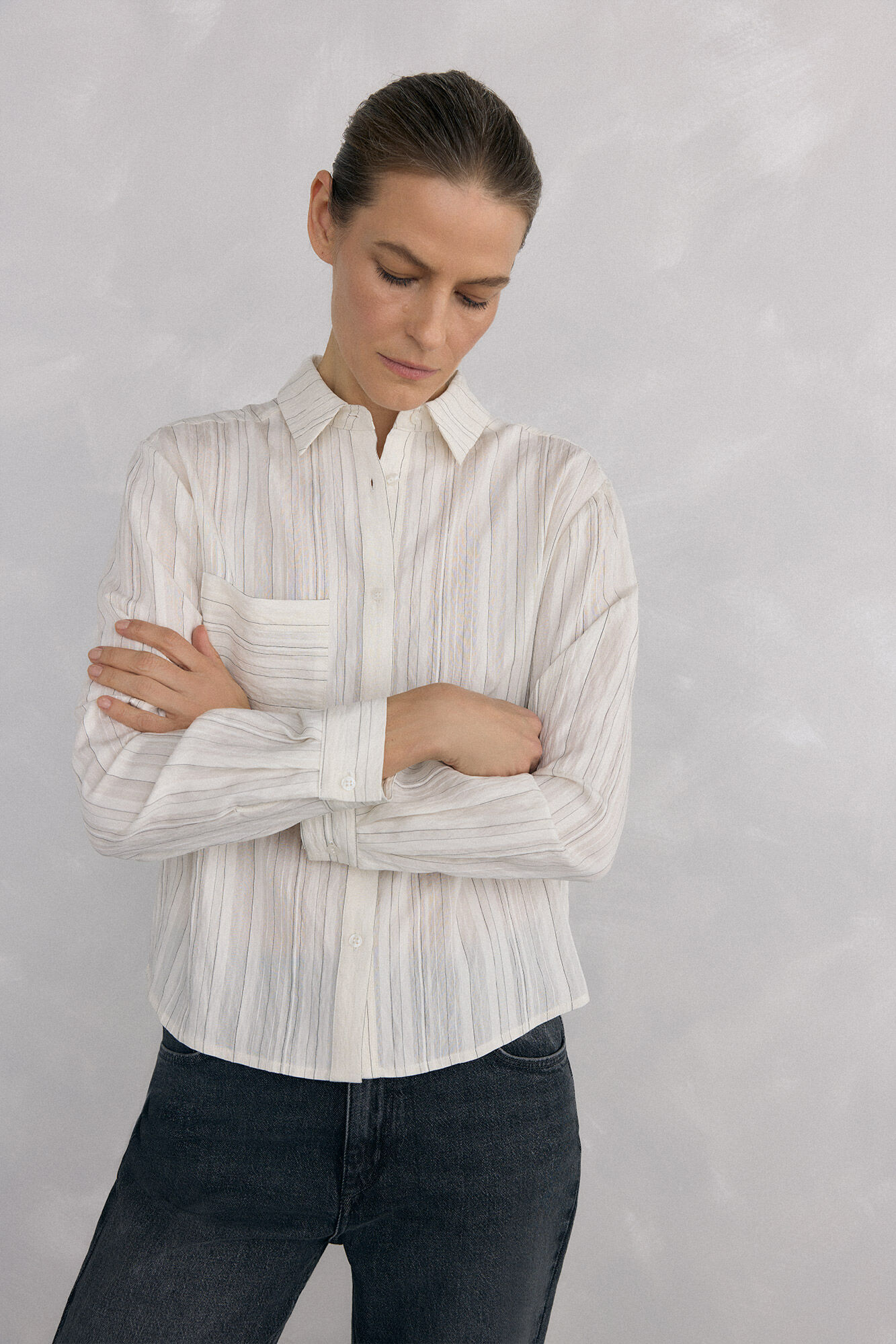 Pedro del Hierro Camisa rayas corta Beige