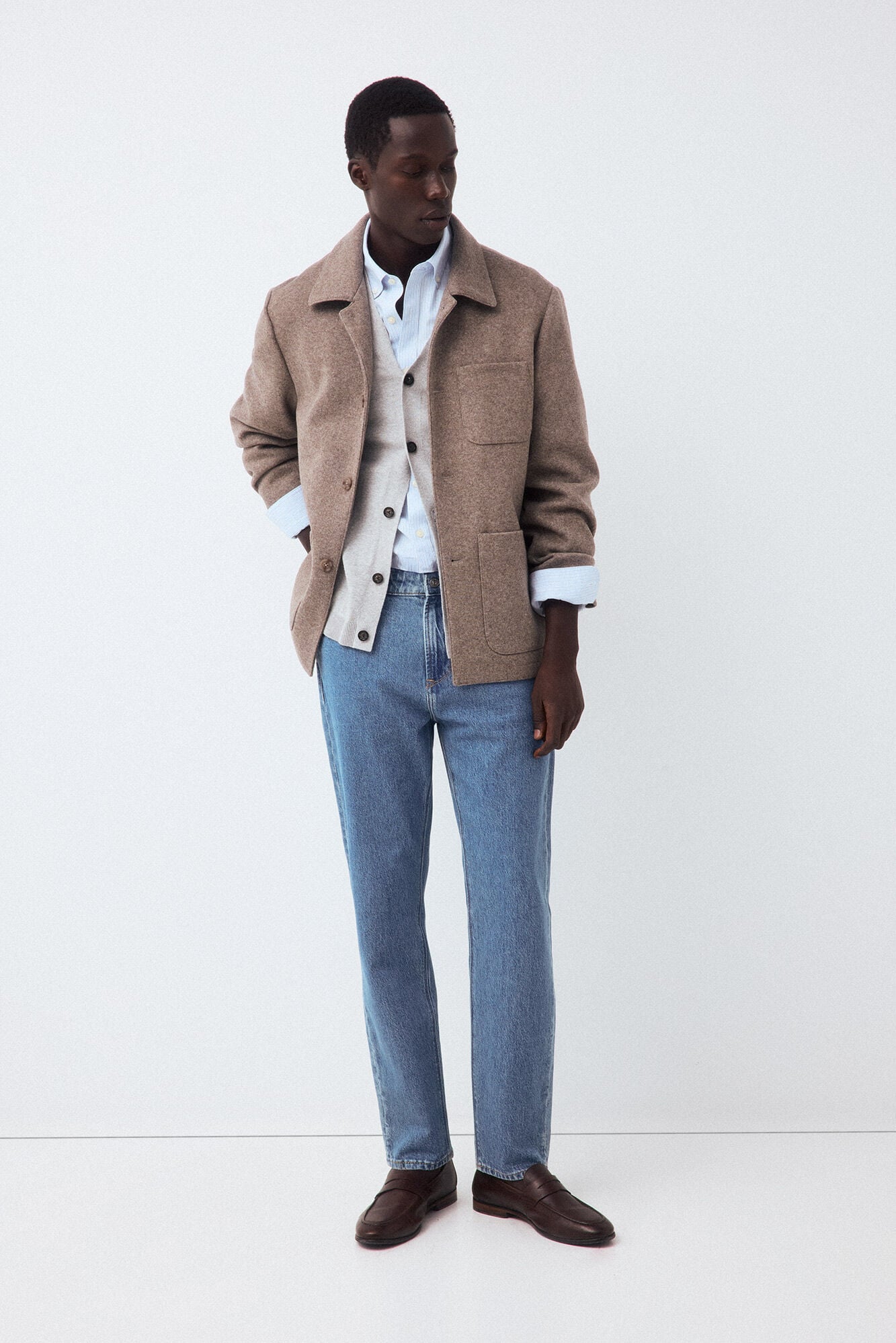 Pedro del Hierro Sobrecamisa em malha melange Beige