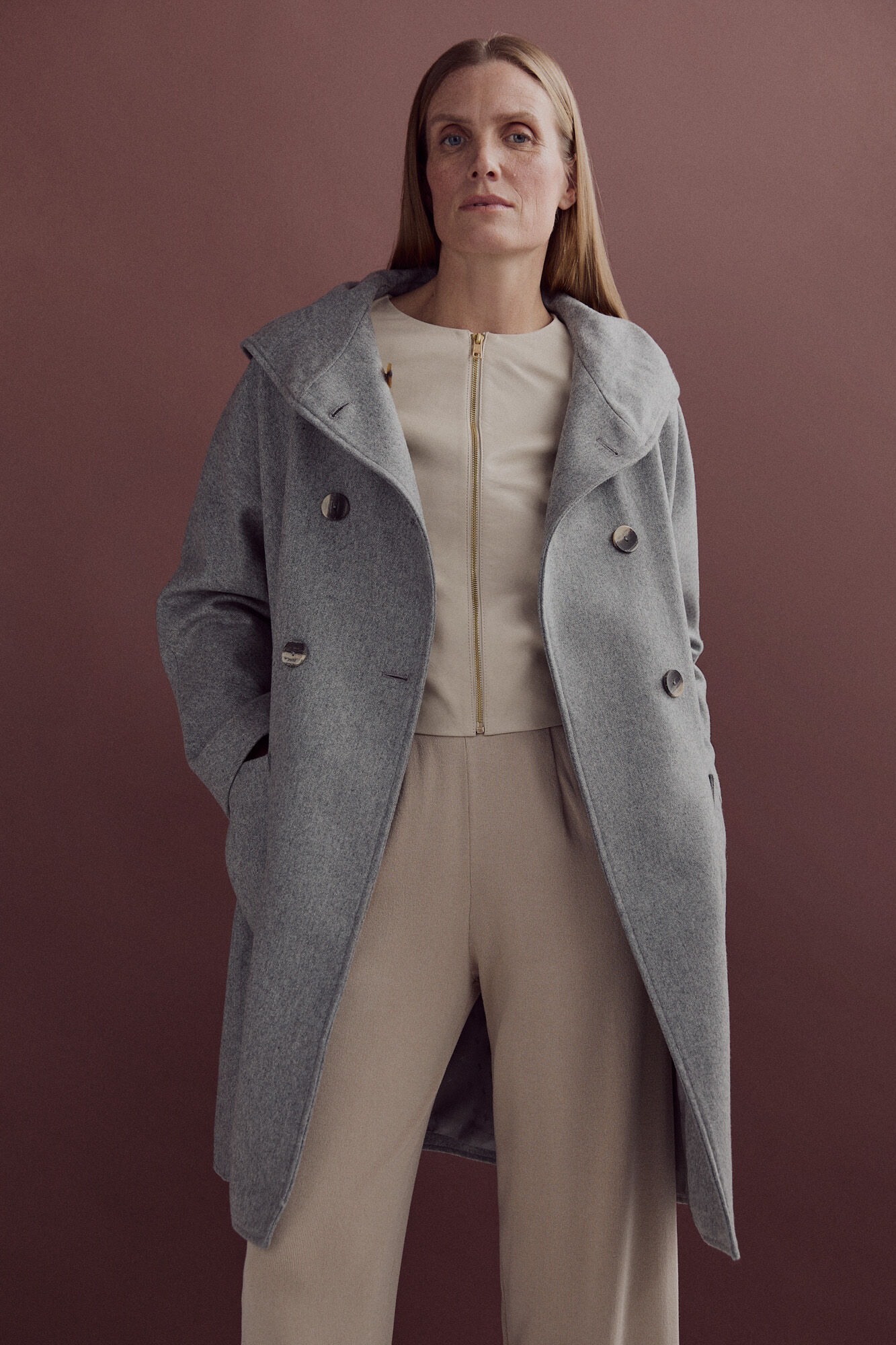 Pedro del Hierro Abrigo capa m&eacute;lange Gris