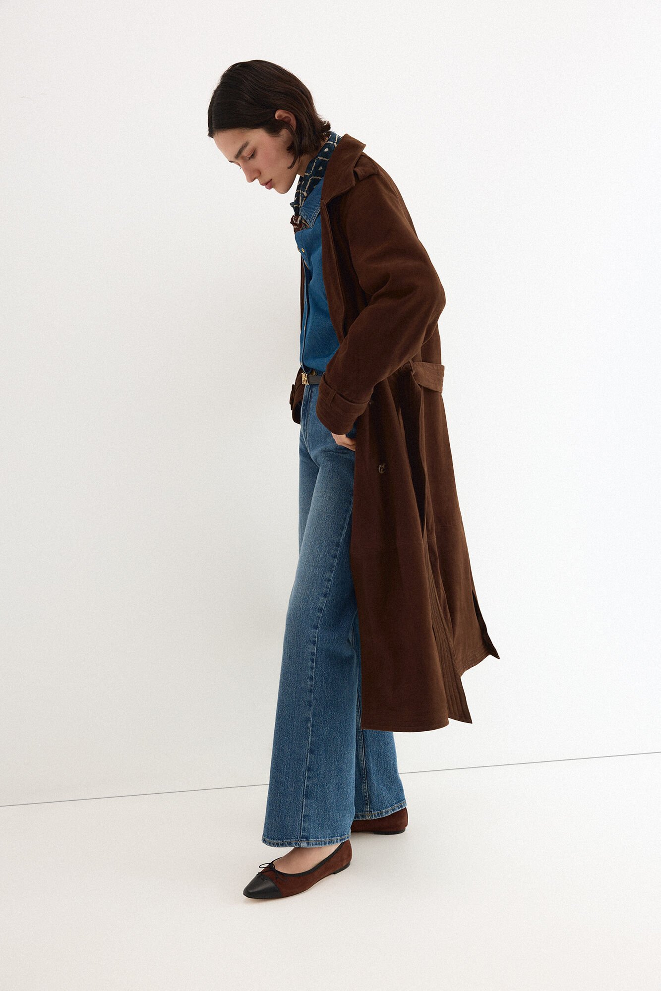 Pedro del Hierro Suede trench coat Brown