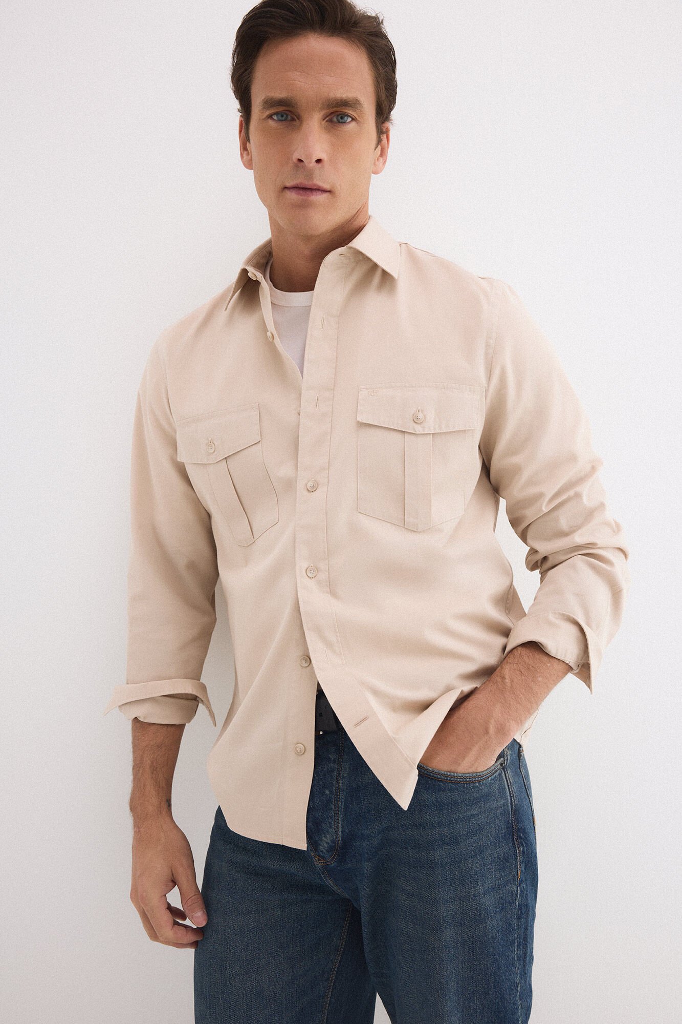 Pedro del Hierro Twill plain pocket shirt