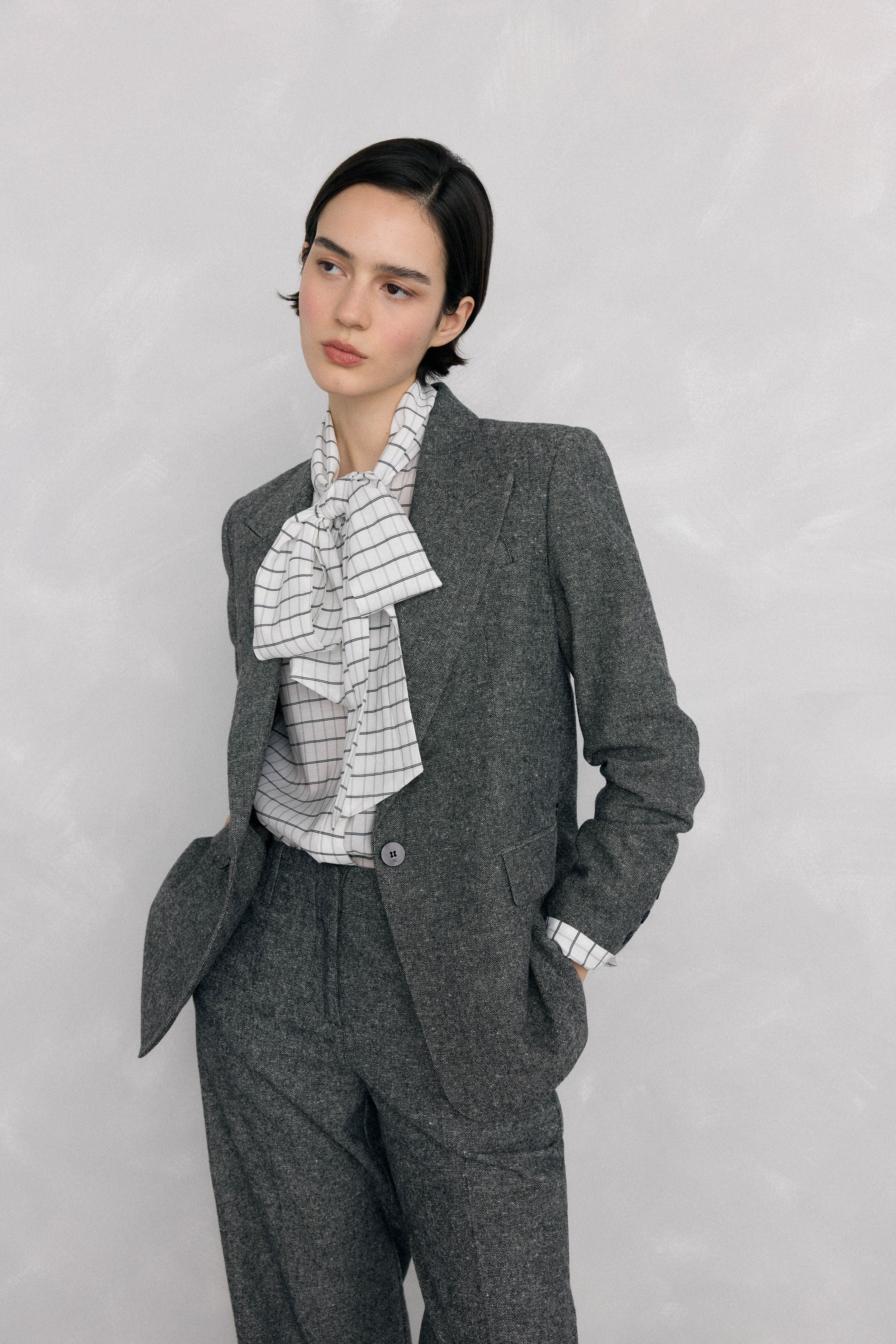 Pedro del Hierro Plaid shirt with bow Ivory