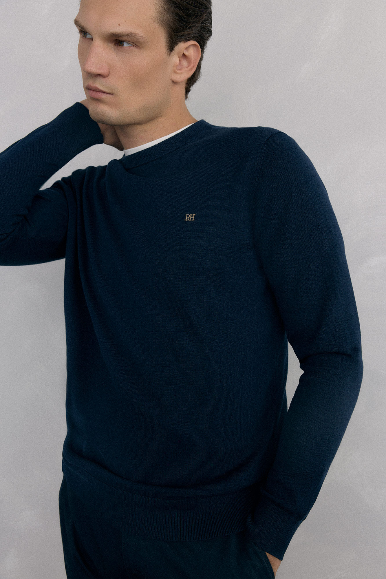 Pedro del Hierro Premium cotton jersey-knit crew neck jumper Blue