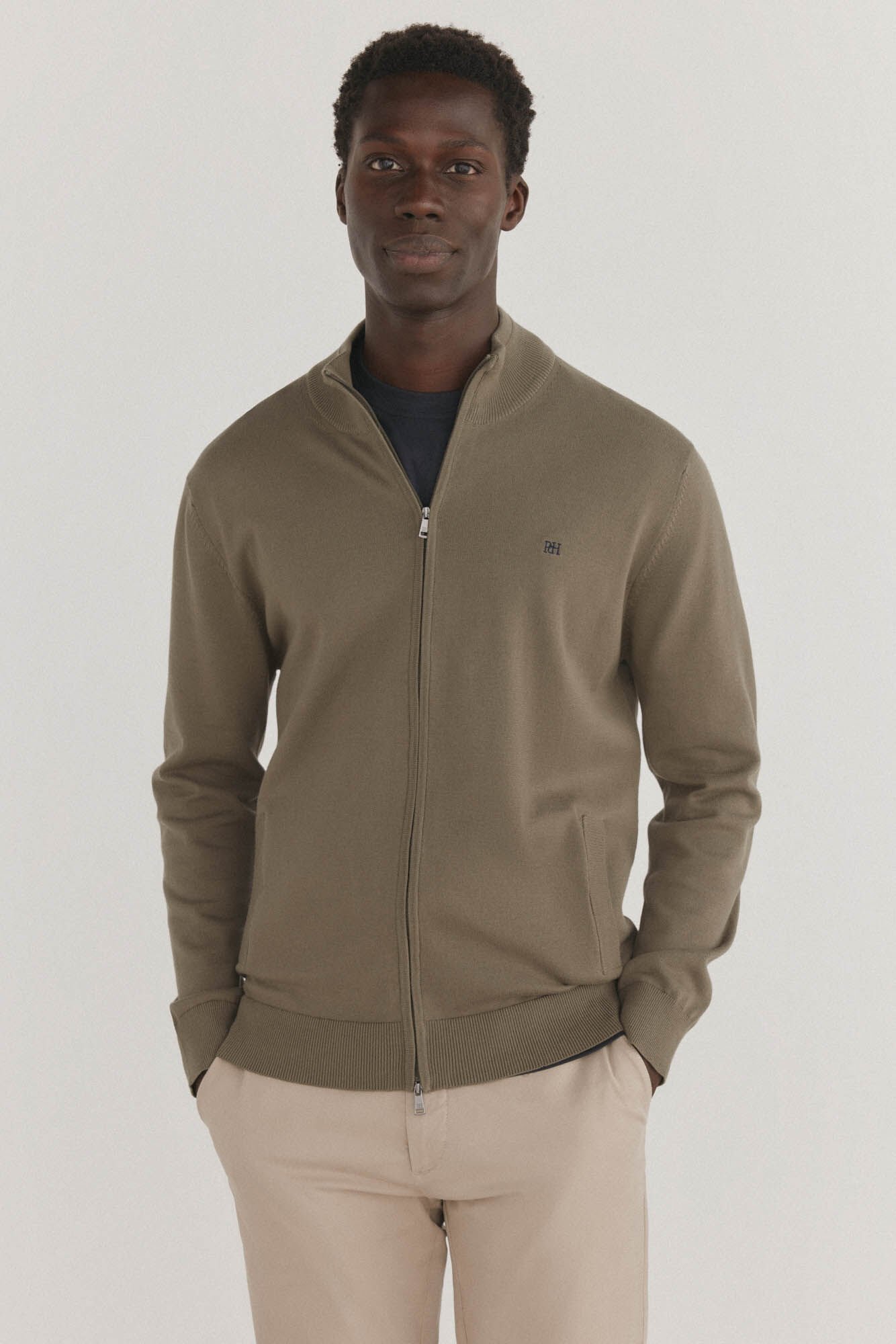 Pedro del Hierro Fine premium cotton zip fastening cardigan Green
