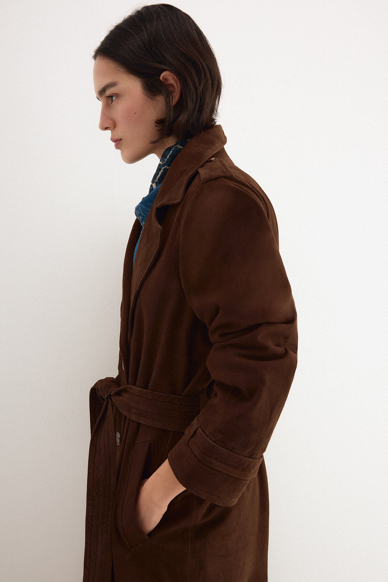 Pedro del Hierro Suede trench coat Brown