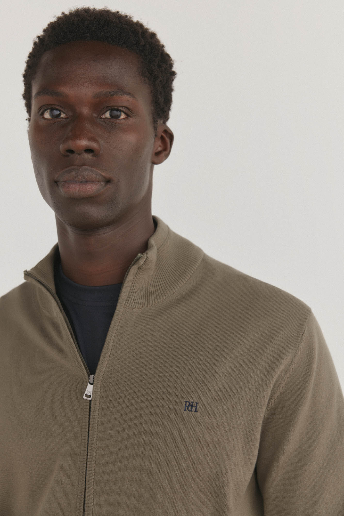 Pedro del Hierro Fine premium cotton zip fastening cardigan Green