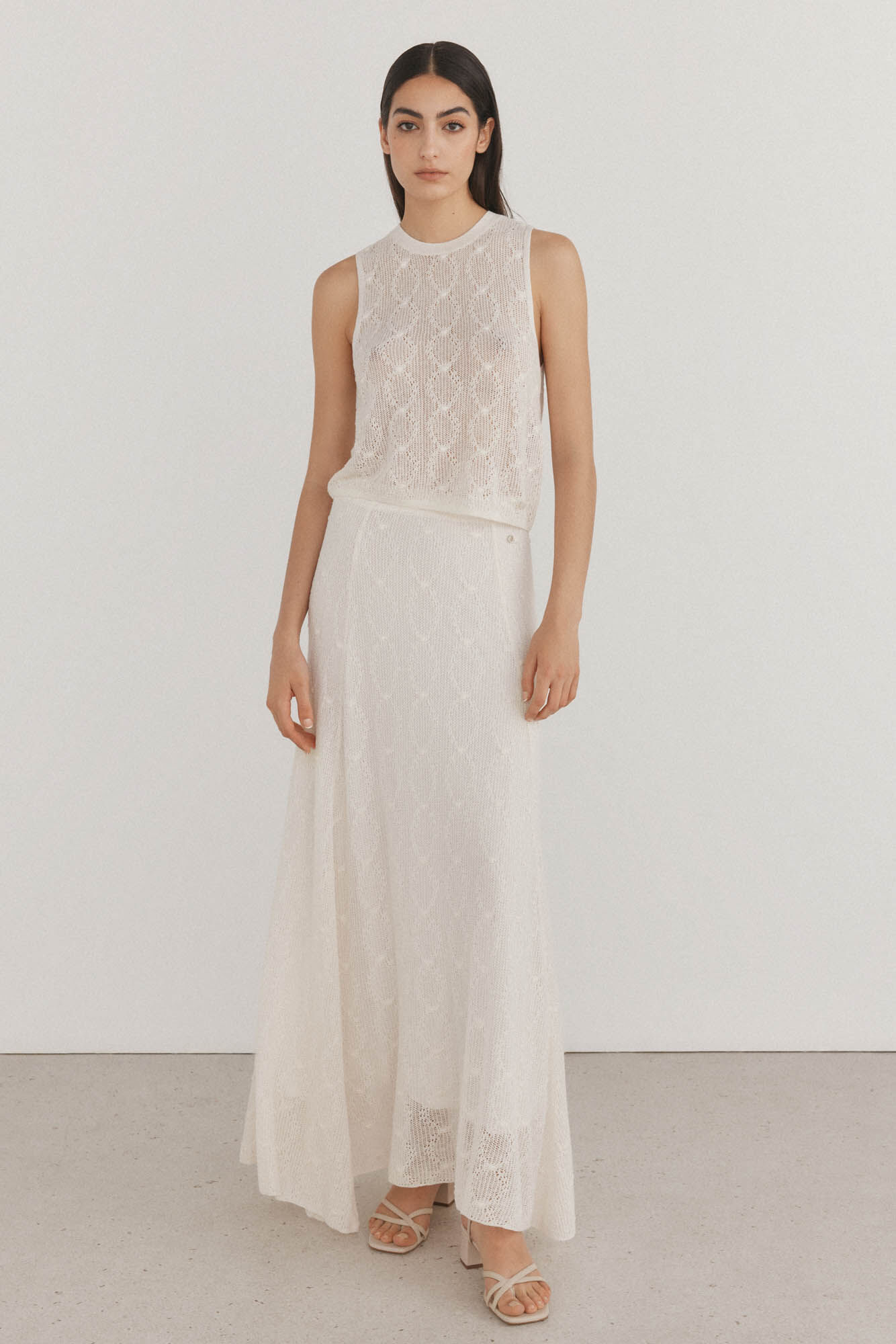 Pedro del Hierro Top de punto con estructura calada desfile Blanco