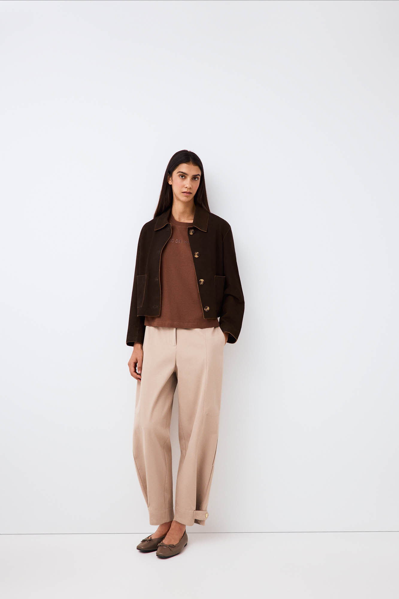 Pedro del Hierro Print logo T-shirt with studs Brown