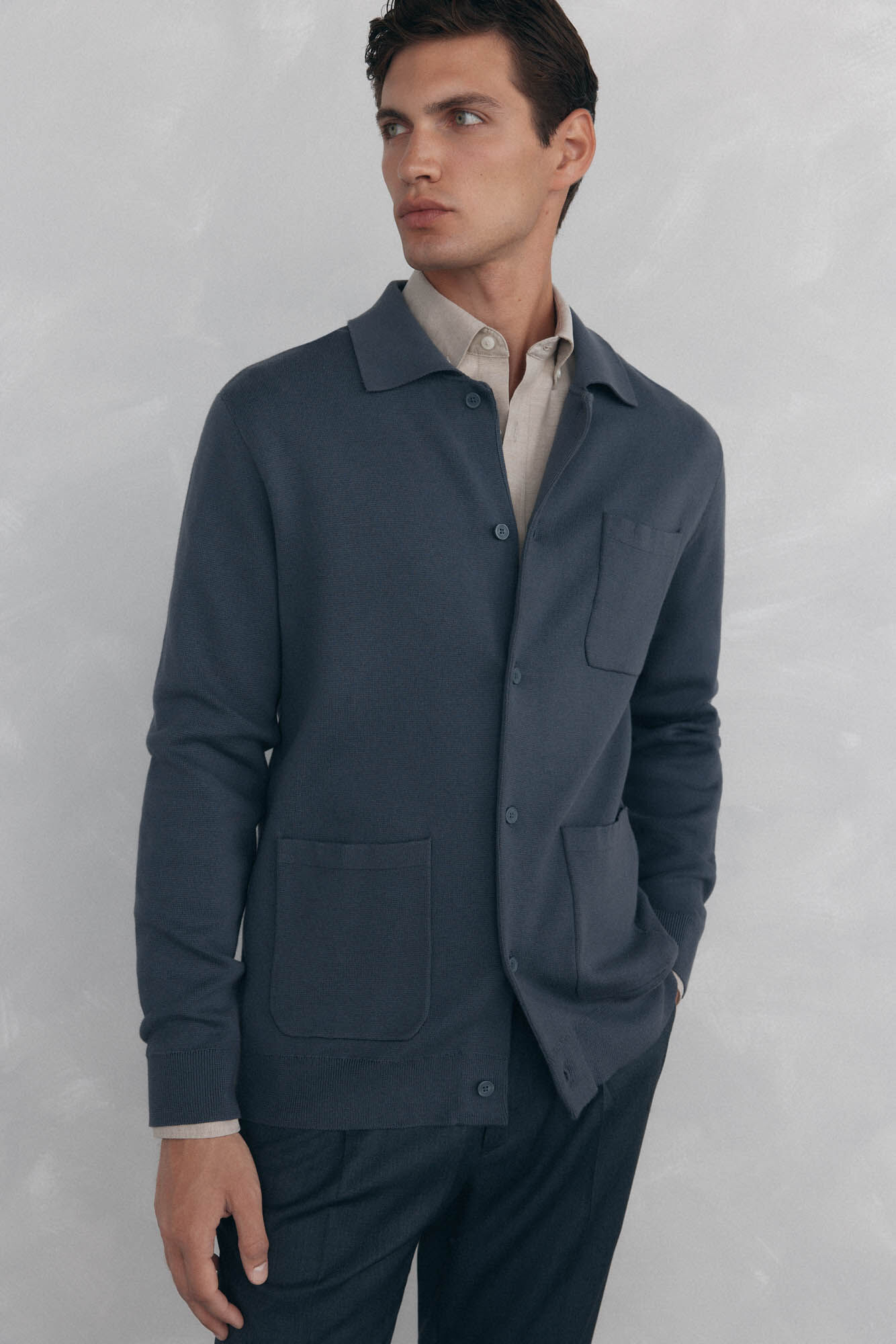 Pedro del Hierro malha de malha de algod&atilde;o com gola polo e bot&otilde;es Cizento