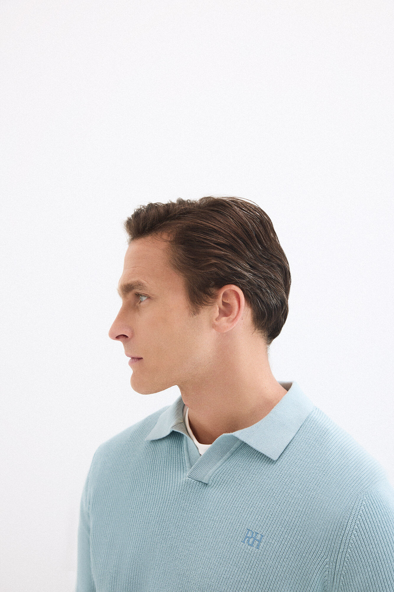 Pedro del Hierro Cotton ribbed long sleeve polo jumper Blue