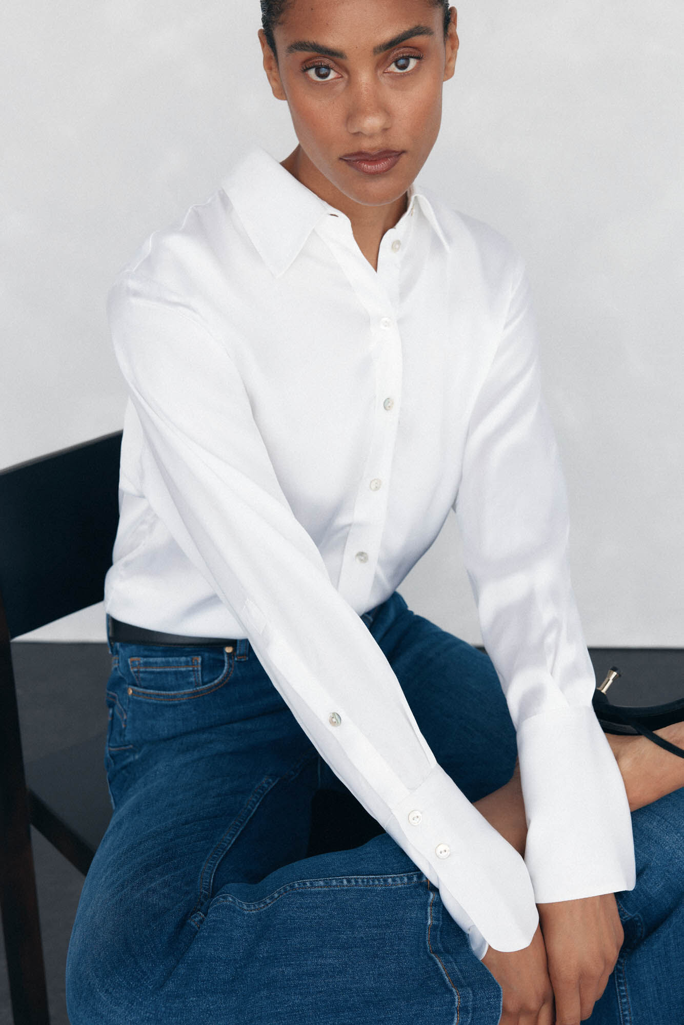 Pedro del Hierro Oversized satin shirt White