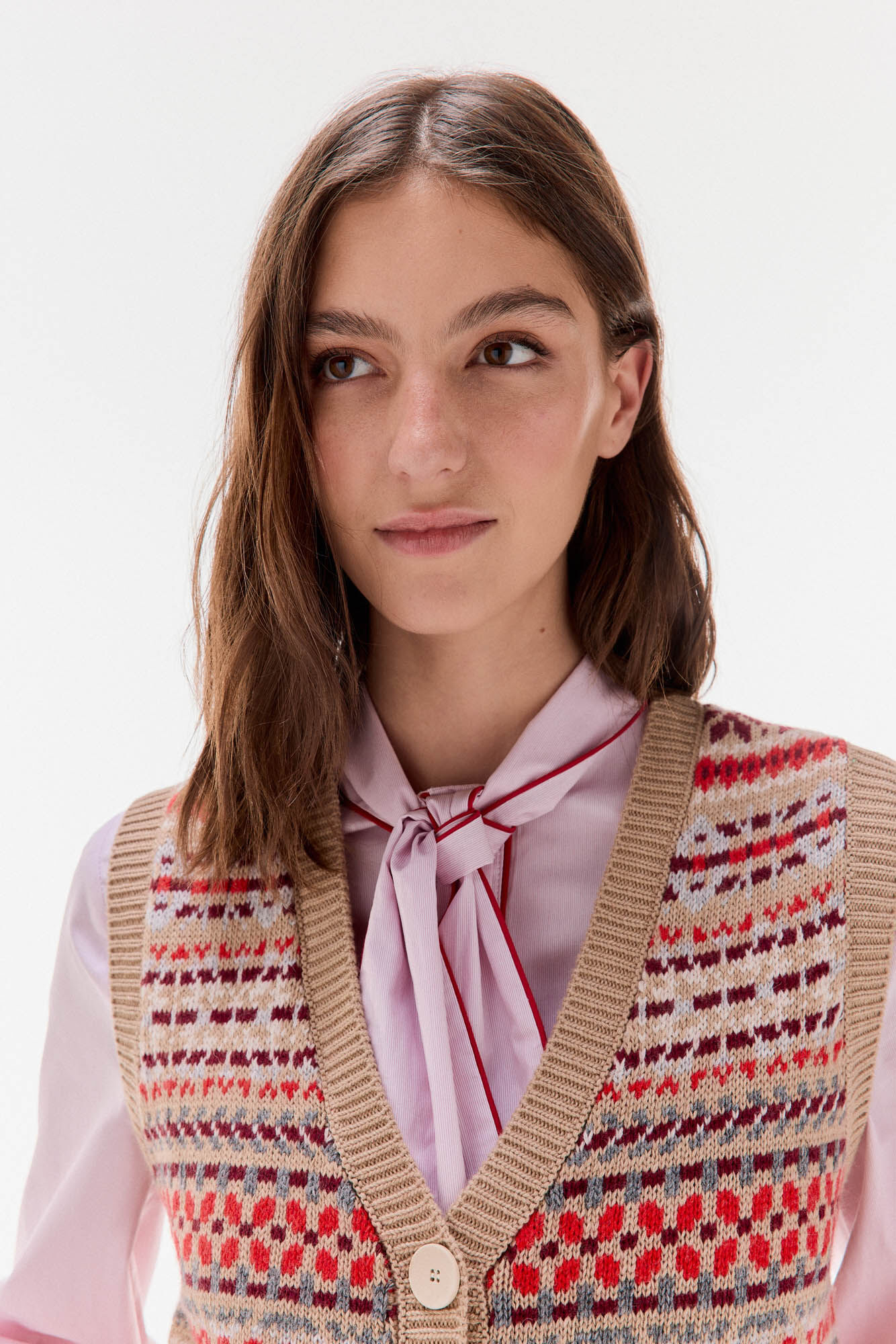 TFP by Tamara Falc&oacute; Geometric jacquard gilet Beige