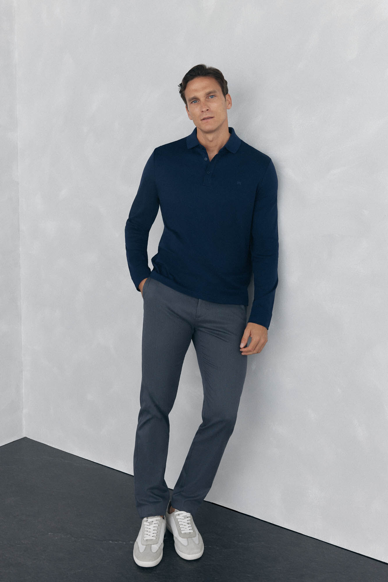 Pedro del Hierro Mercerized long sleeve polo shirt Blue