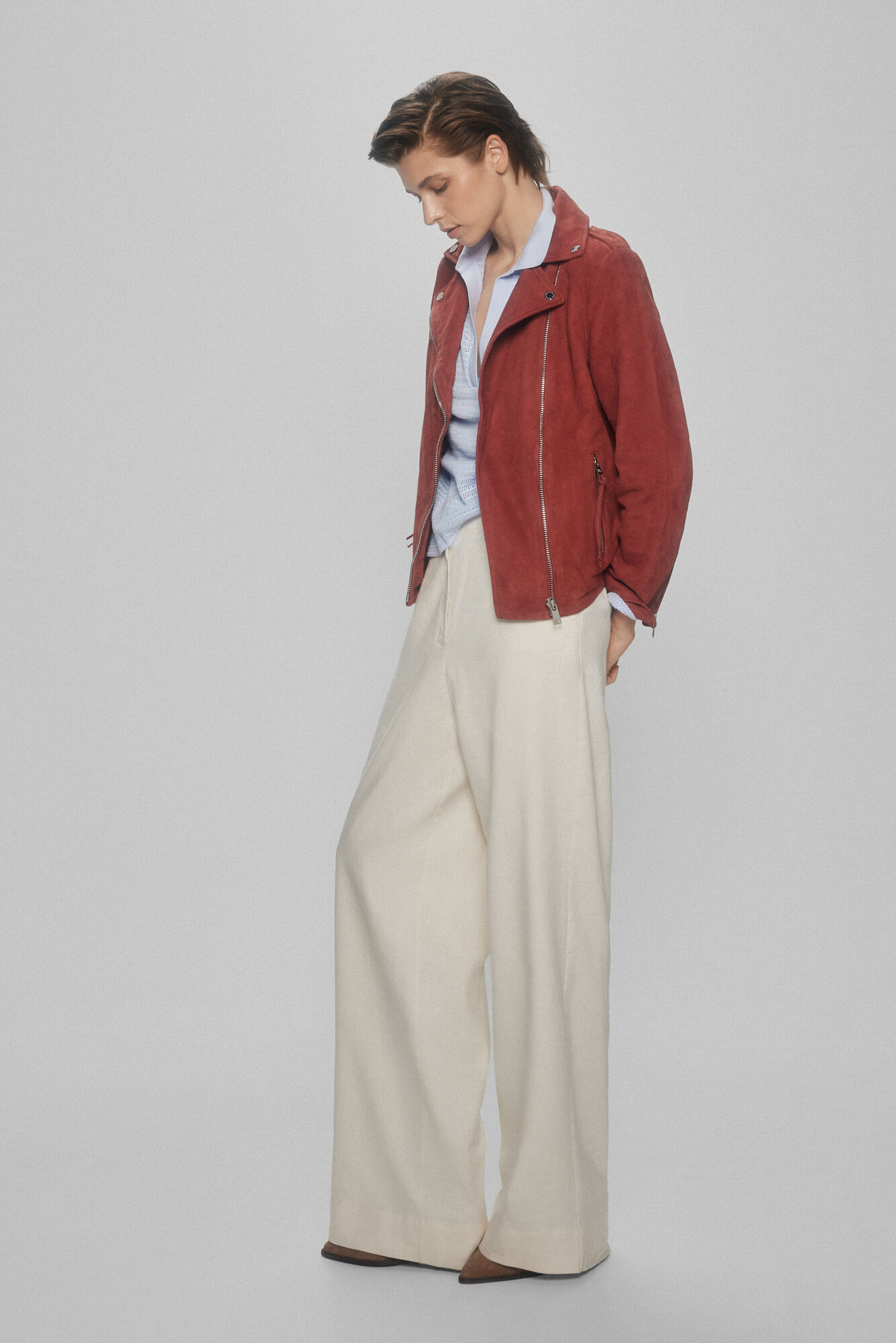 Pedro del Hierro Suede biker jacket Red