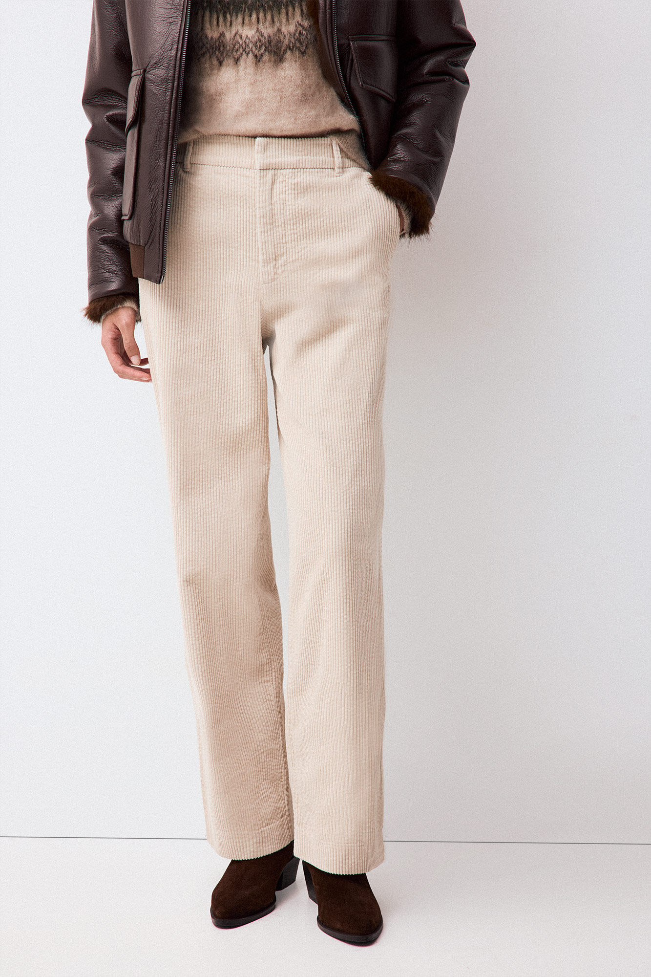 Pedro del Hierro Pantalones wide leg pana Marr&oacute;n