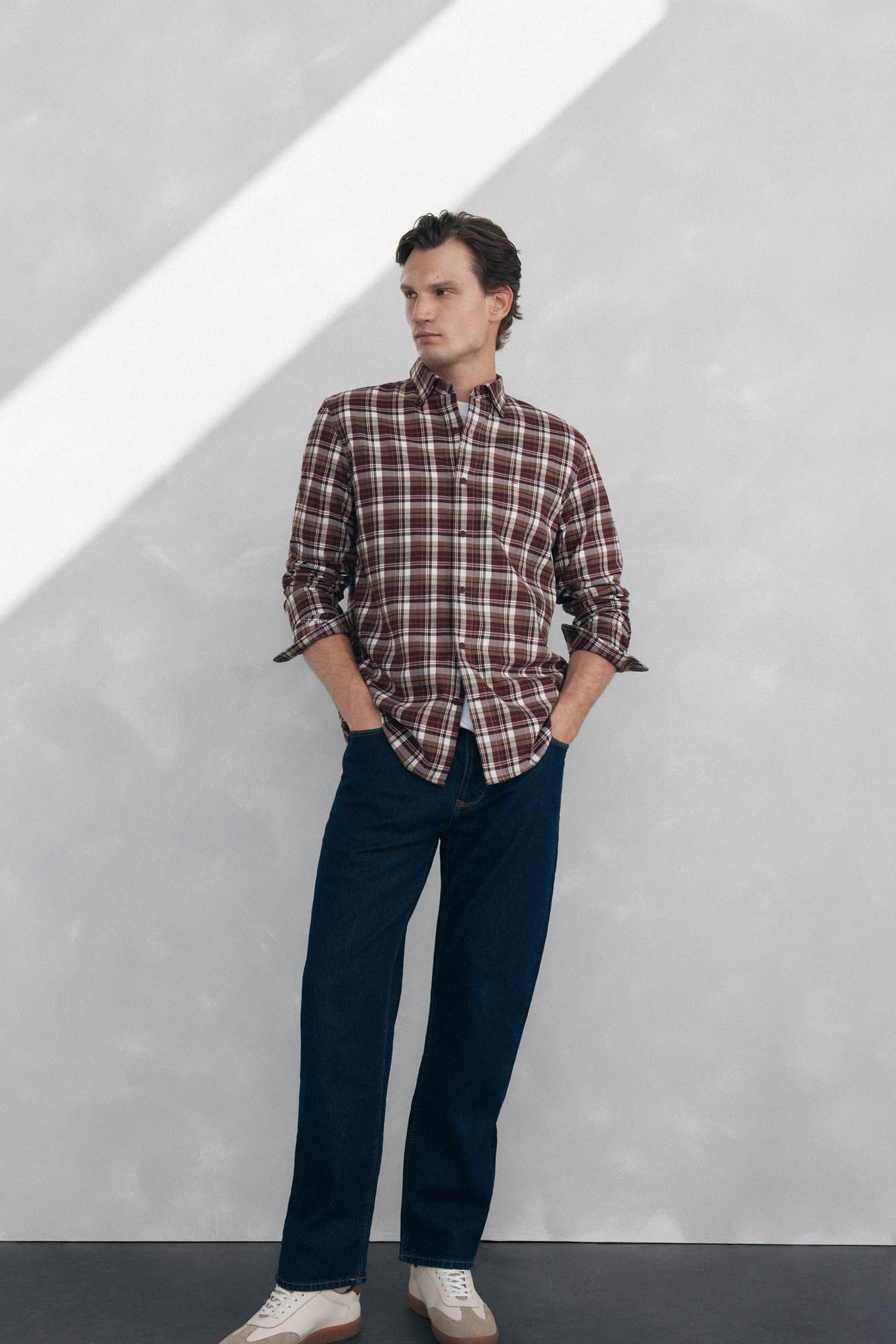 Pedro del Hierro Tencel plaid shirt Burgundy