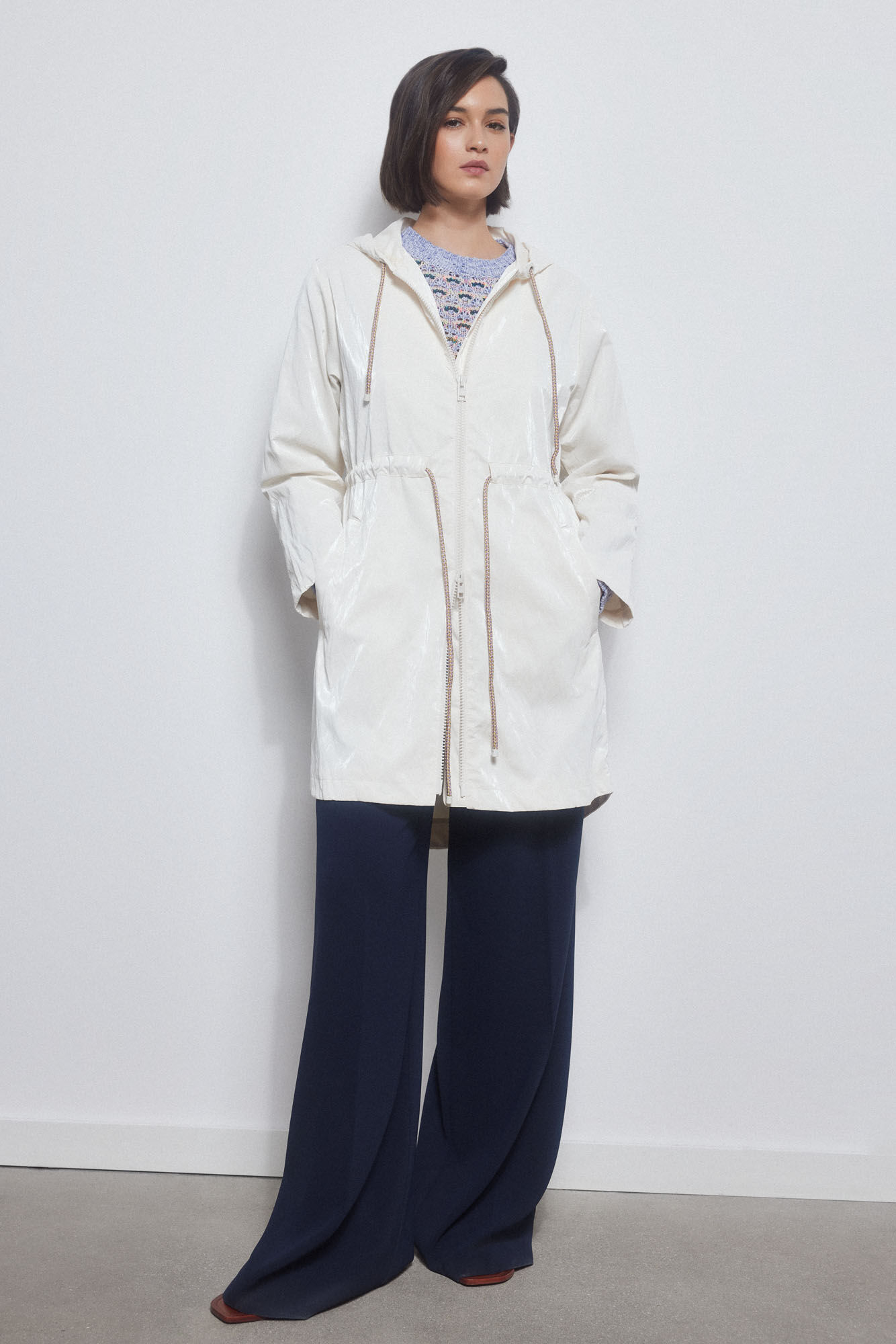 Pedro del Hierro Long hooded parka Ecru