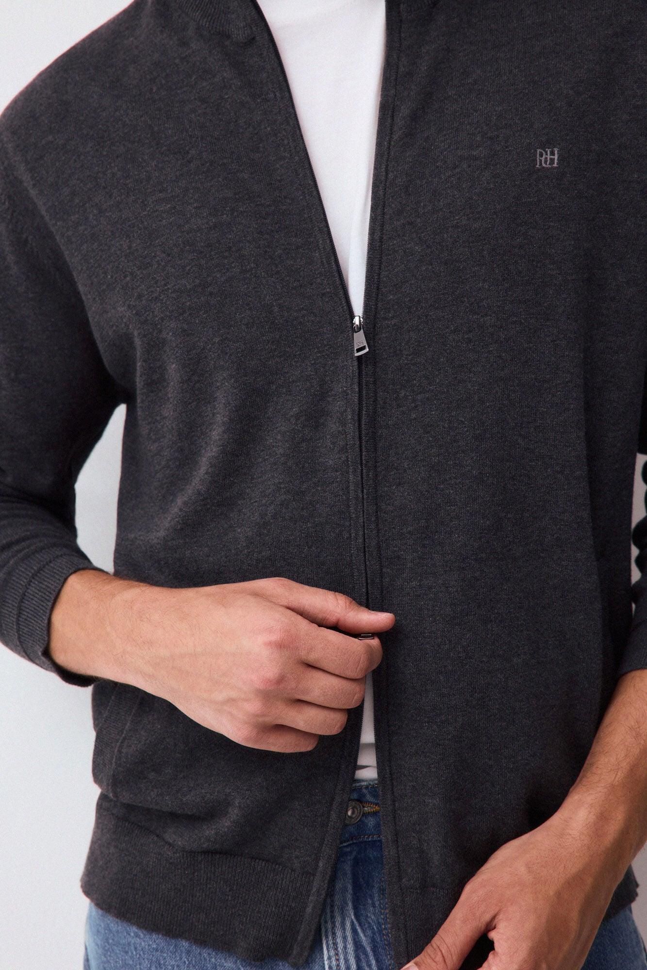 Pedro del Hierro Fine premium cotton zip fastening cardigan Grey