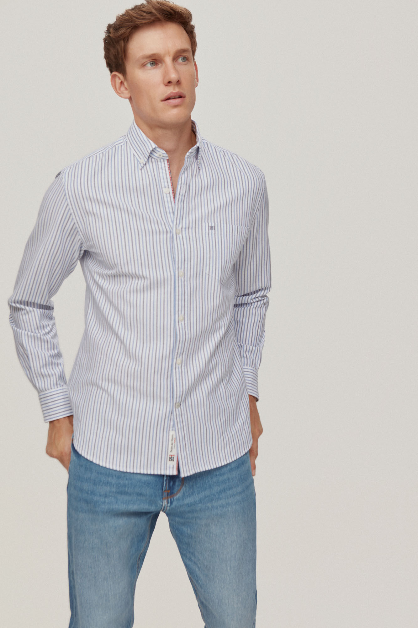 Pedro del Hierro Oxford stripe shirt Blue