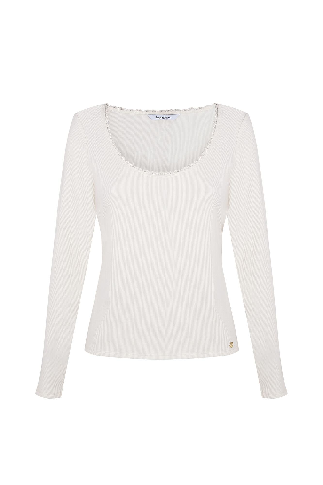 Pedro del Hierro Ribbed long sleeve T-shirt Ecru