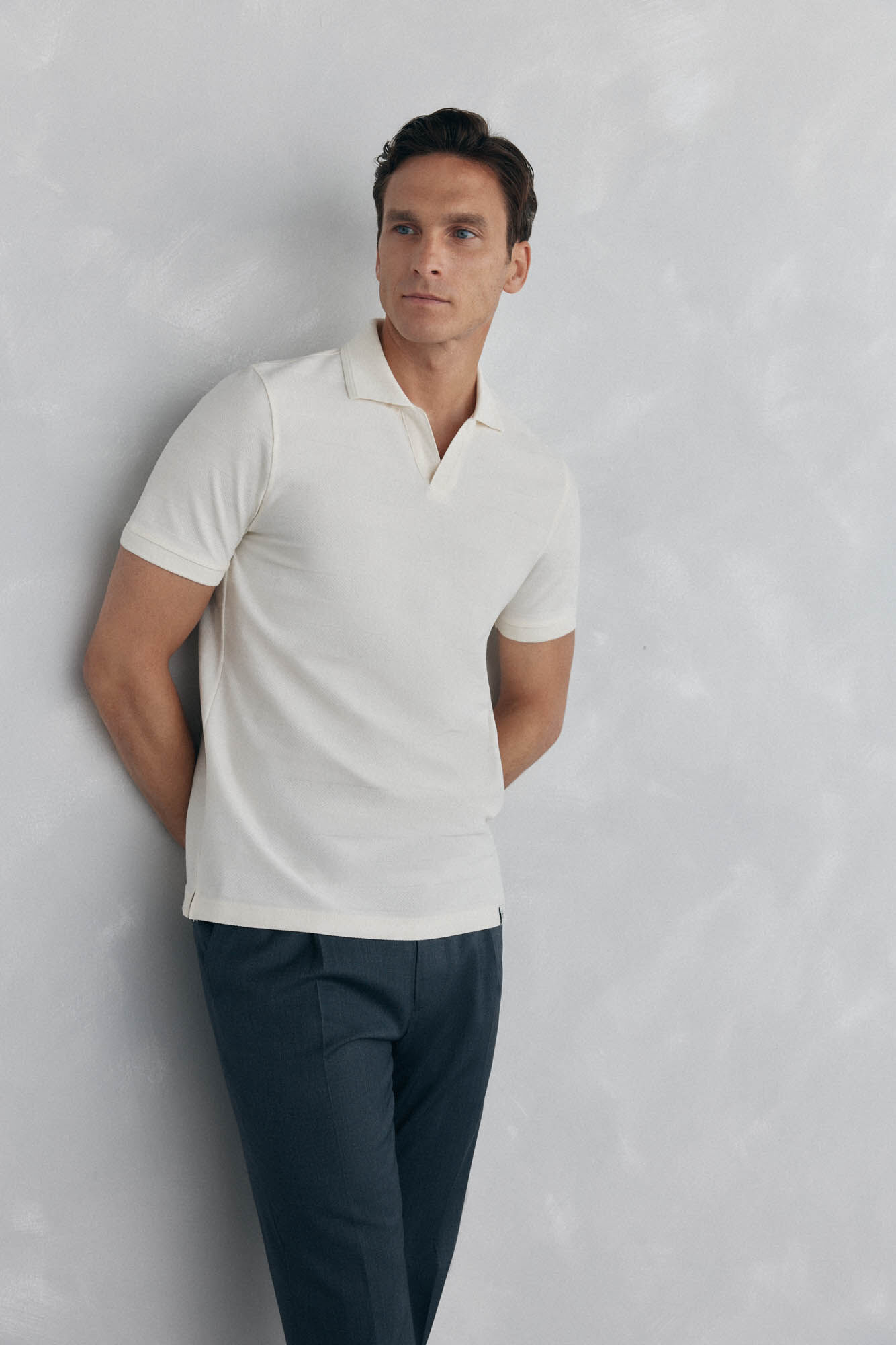 Pedro del Hierro Jacquard textured polo shirt Ecru