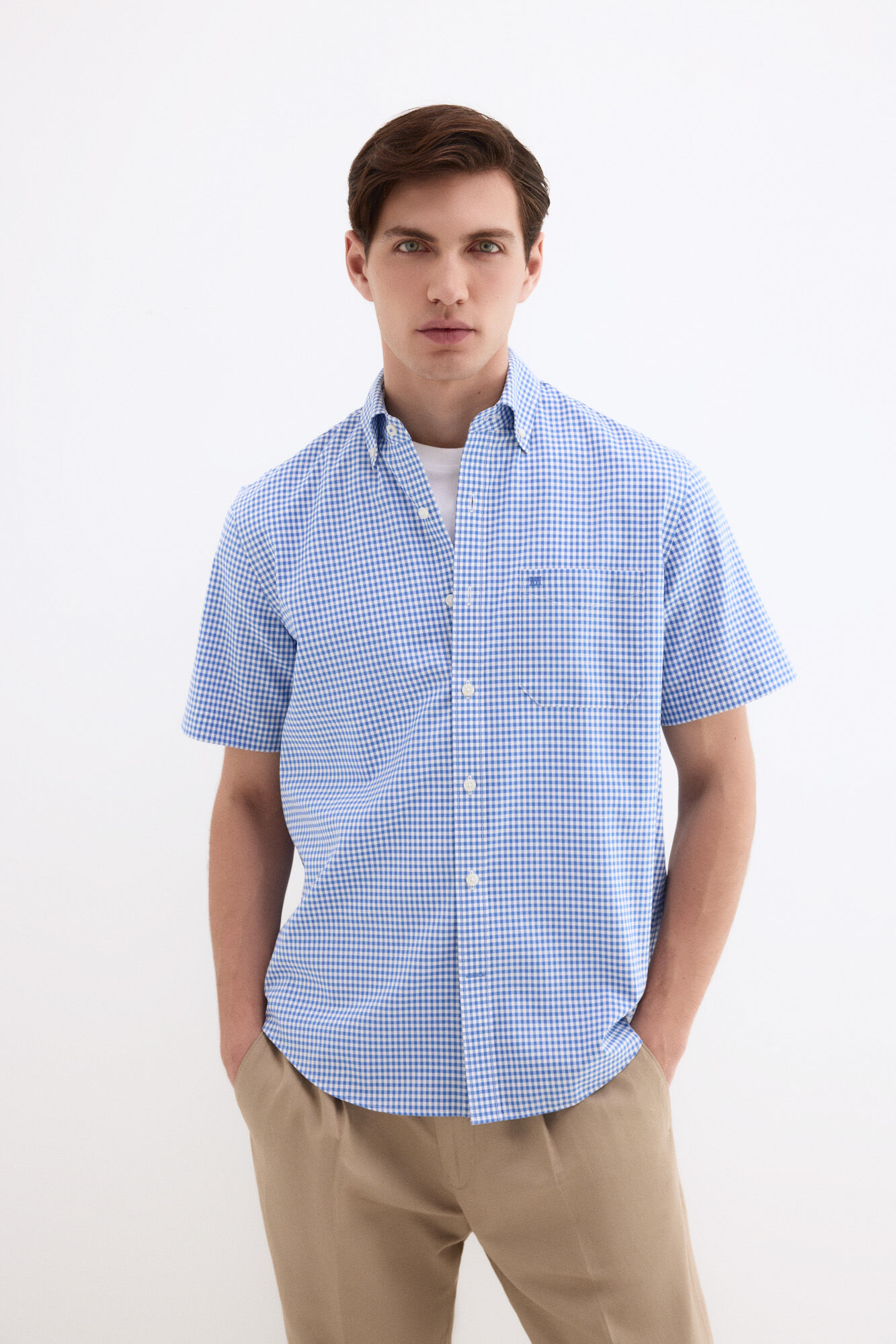 Pedro del Hierro Non iron plaid short sleeve shirt