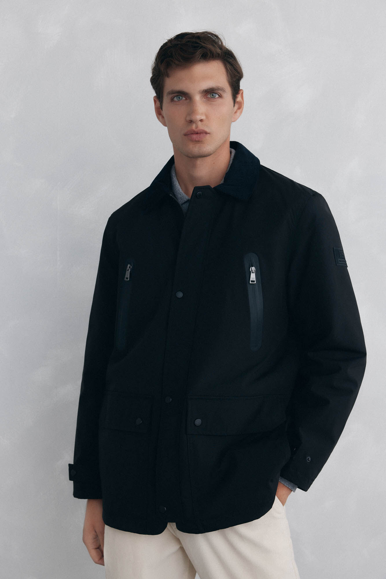 Pedro del Hierro Water-repellent zip fastening jacket Black