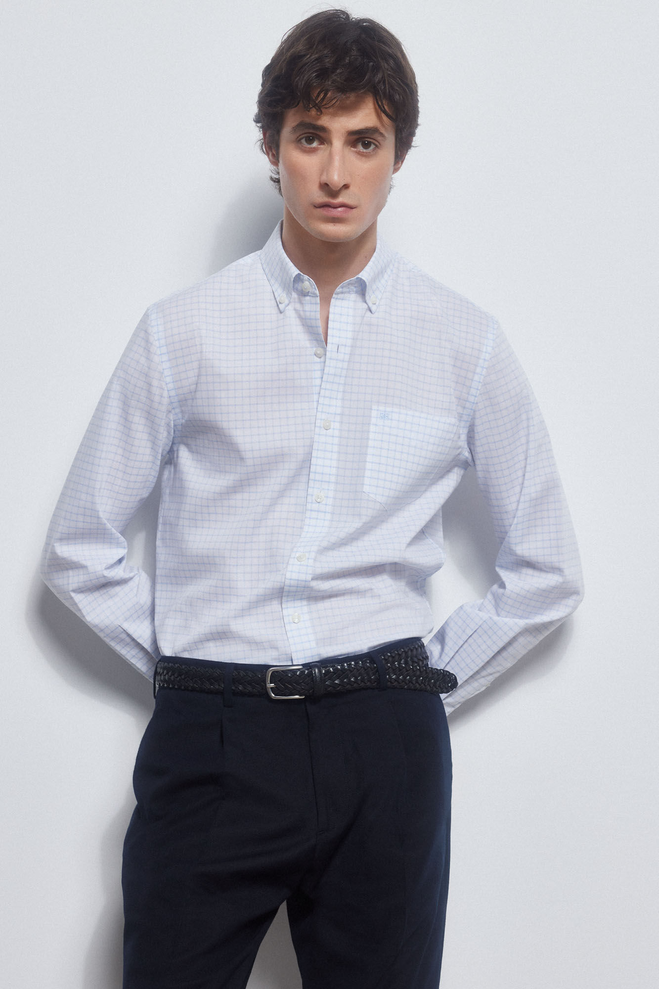 Pedro del Hierro Checked non-iron + stain-resistant shirt Blue