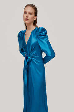 Pedro del Hierro Satin knot-front dress Turquoise