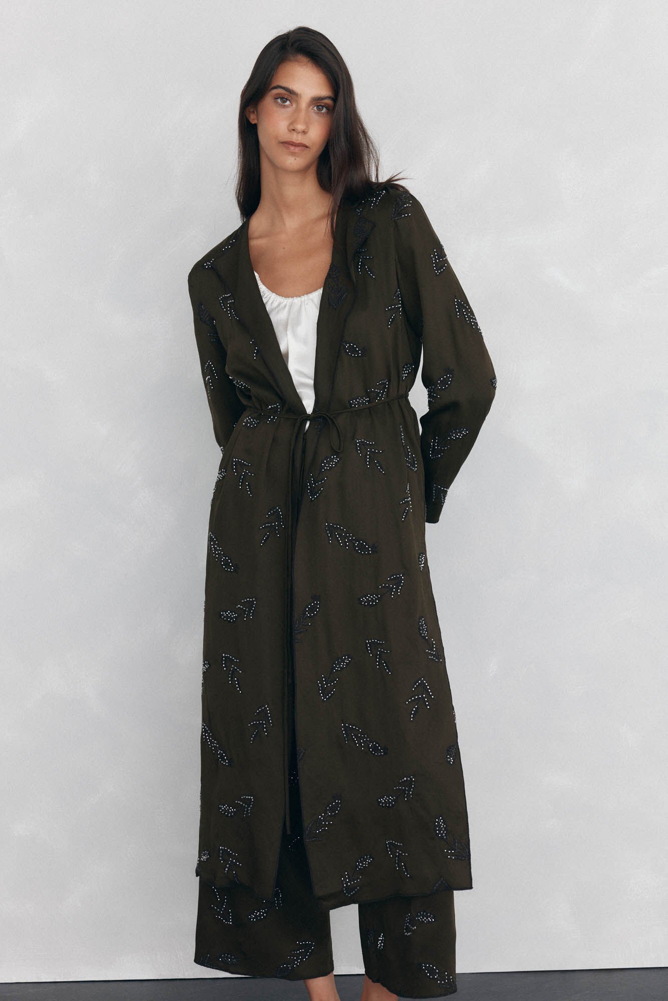 Pedro del Hierro Casaco comprido bordado Marrom