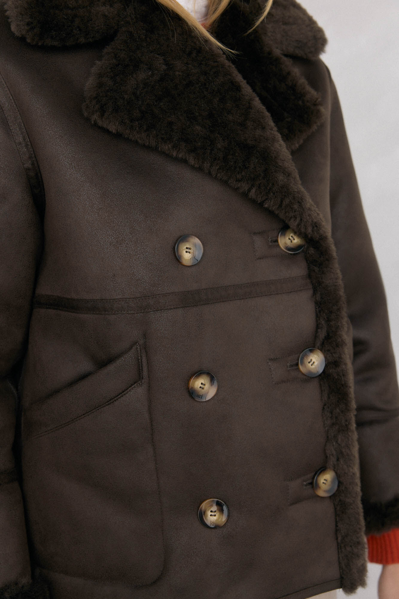 Pedro del Hierro Double-sided faux shearling coat Brown