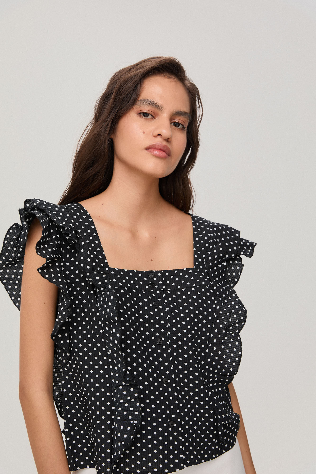 Pedro del Hierro Top de bolinhas com folhos Preto