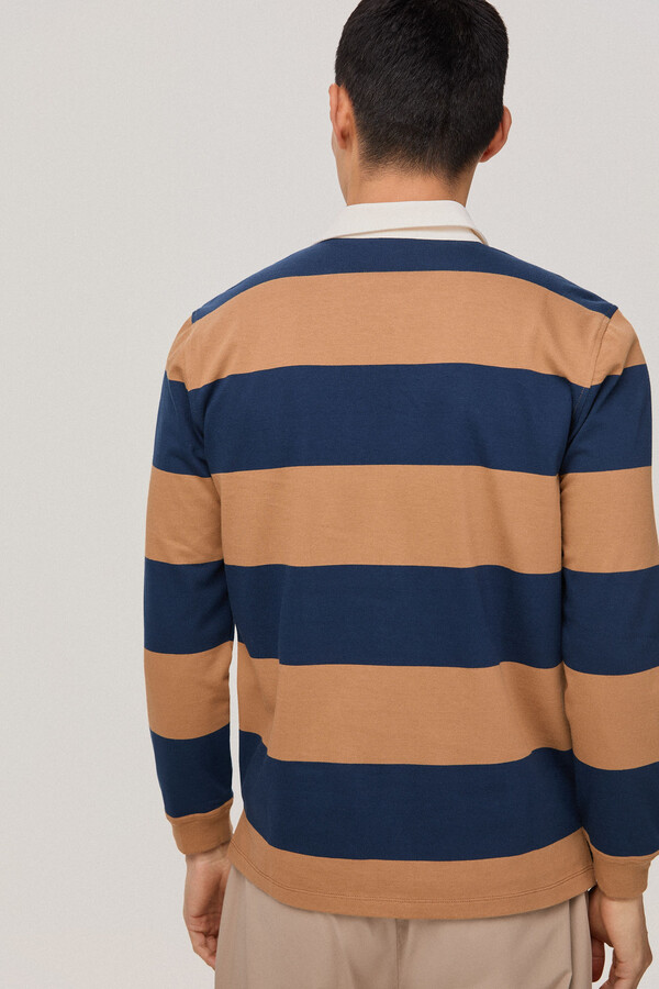 Pedro del Hierro Striped long-sleeved rugby shirt Blue