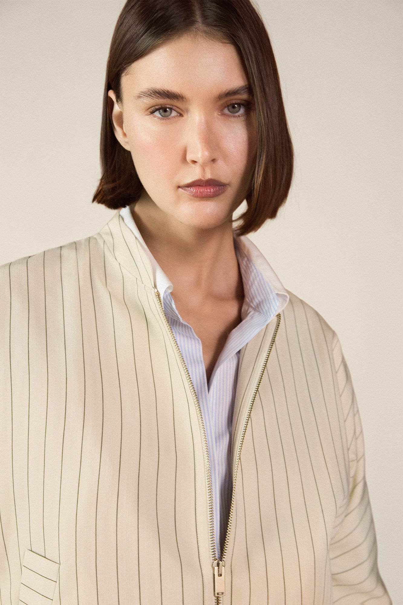 TFP by Tamara Falc&oacute; Striped jacket Beige
