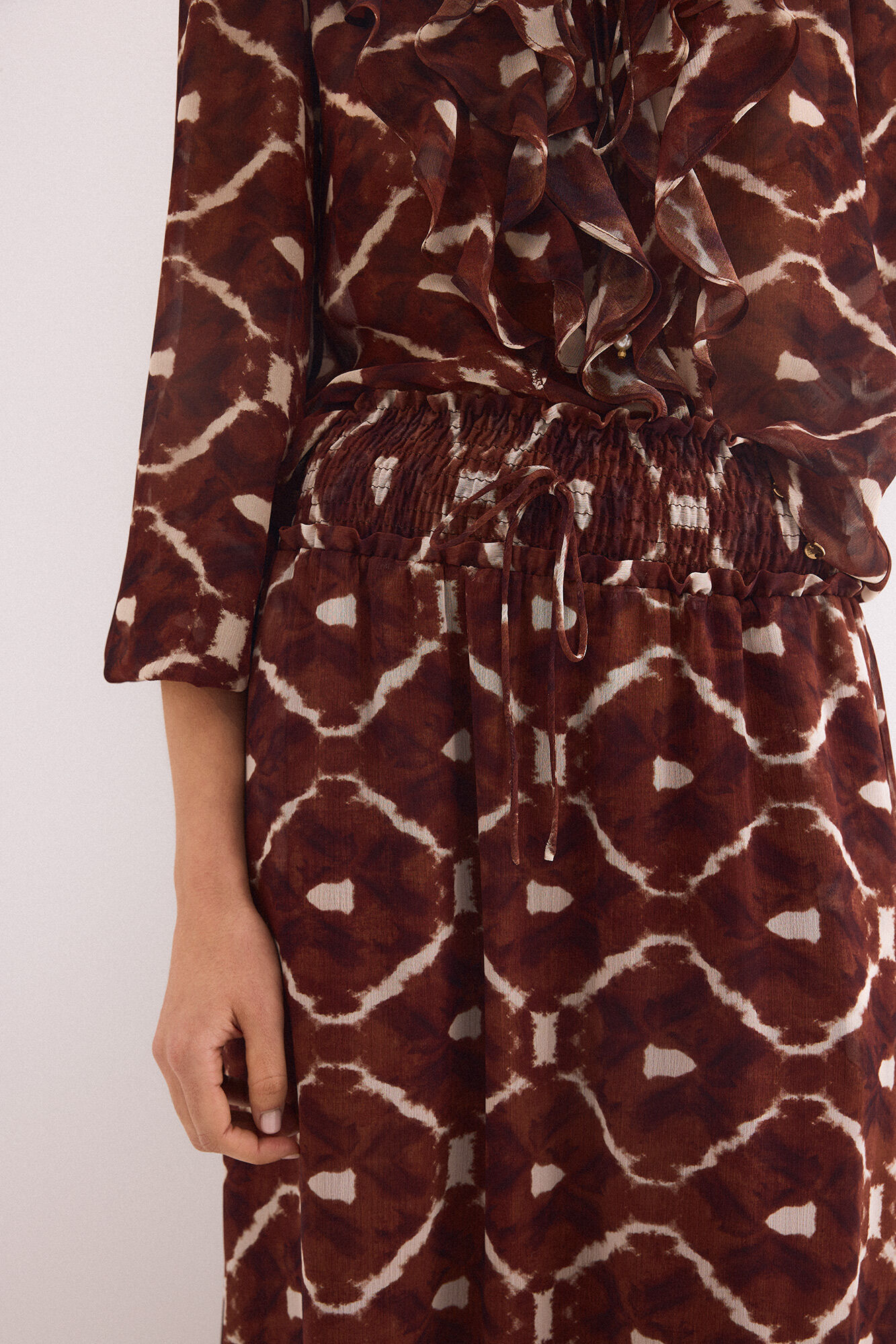 Pedro del Hierro Printed long pleated skirt Brown