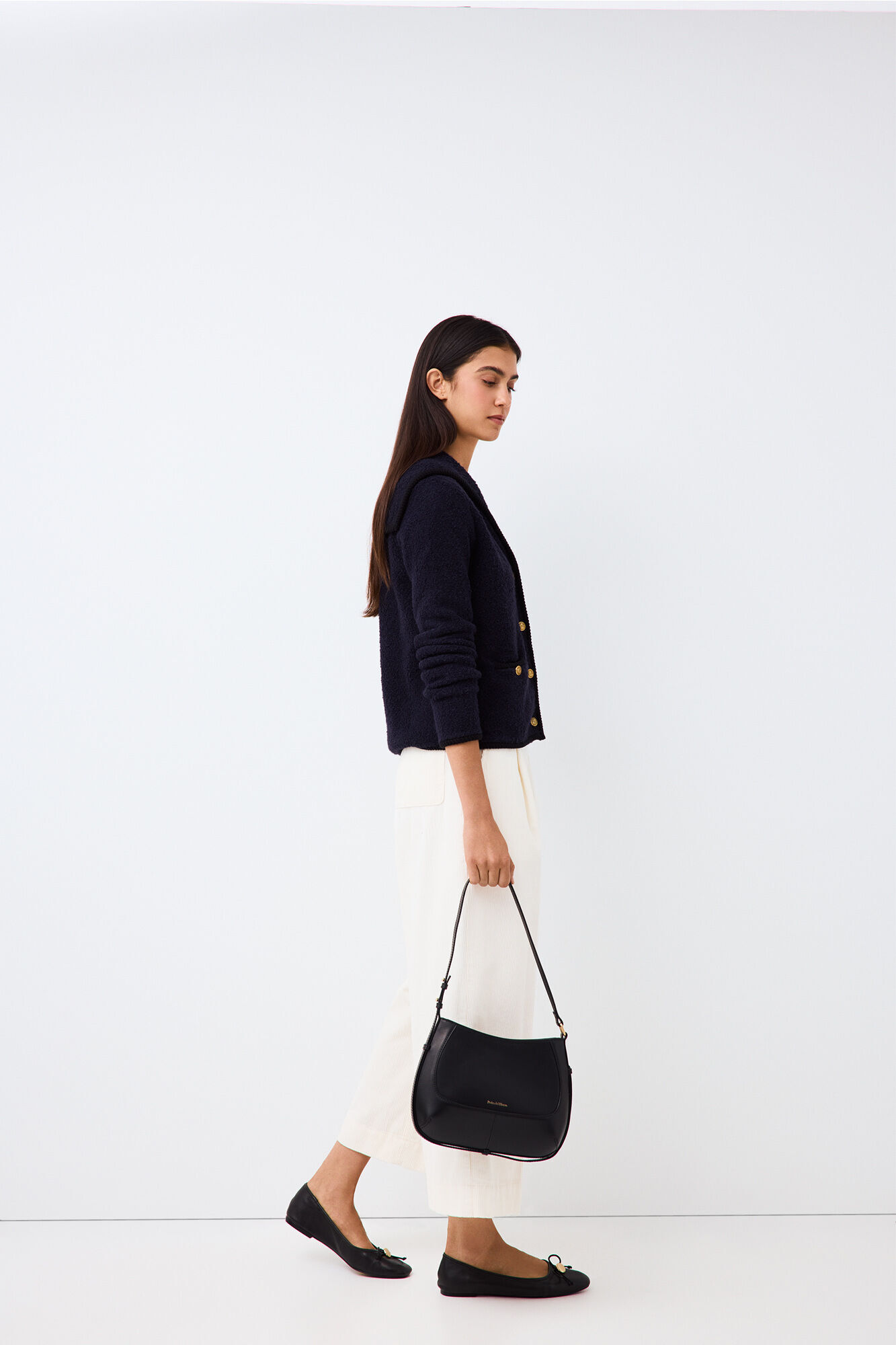 Pedro del Hierro Boucl&eacute; knit sailor collar jacket Blue