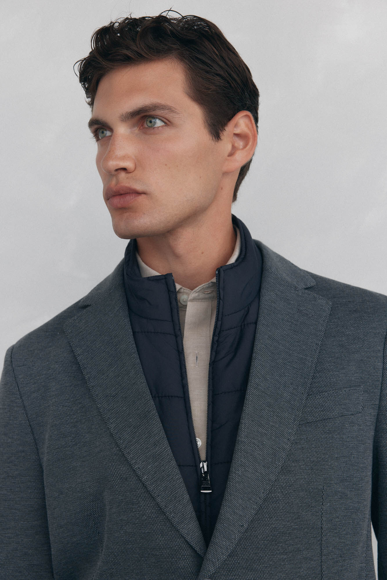 Pedro del Hierro Blazer b&aacute;sico de malha com vistas remov&iacute;veis Cizento