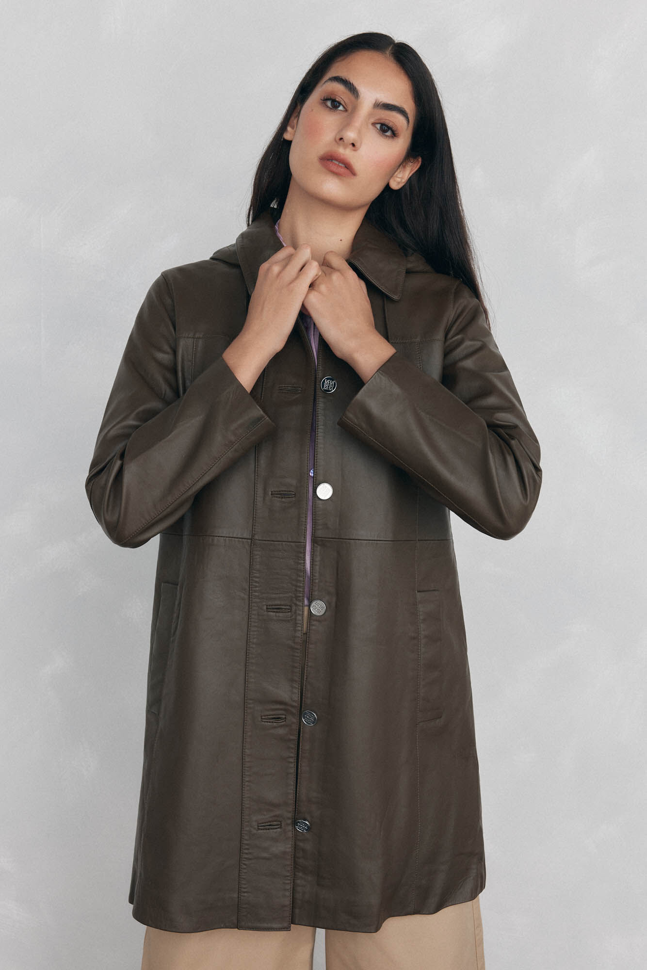 Pedro del Hierro Nappa leather jacket with hood Green