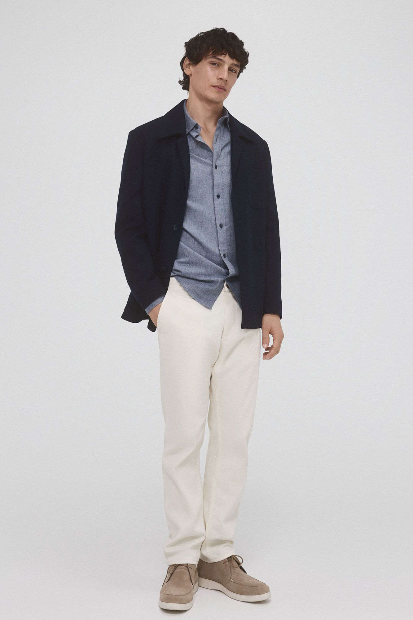 Pedro del Hierro Smooth cashmere touch twill shirt Blue