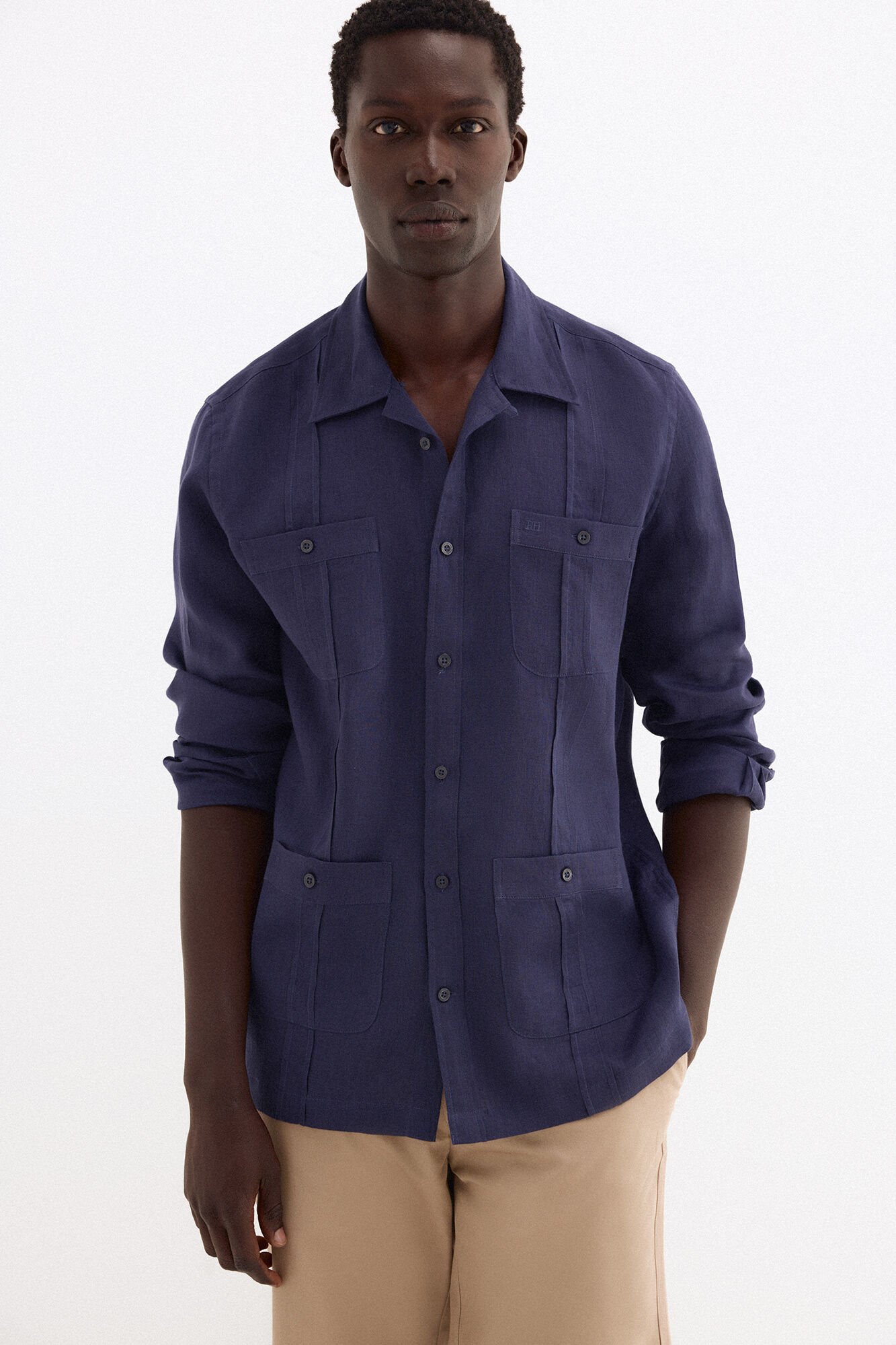 Pedro del Hierro Linen Guayabera shirt Blue
