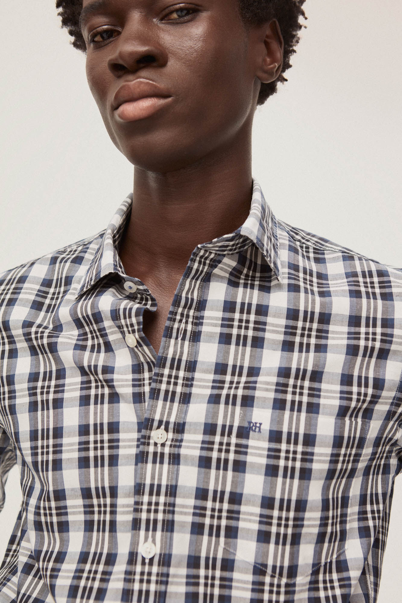 Pedro del Hierro Checked linen and cotton shirt Blue