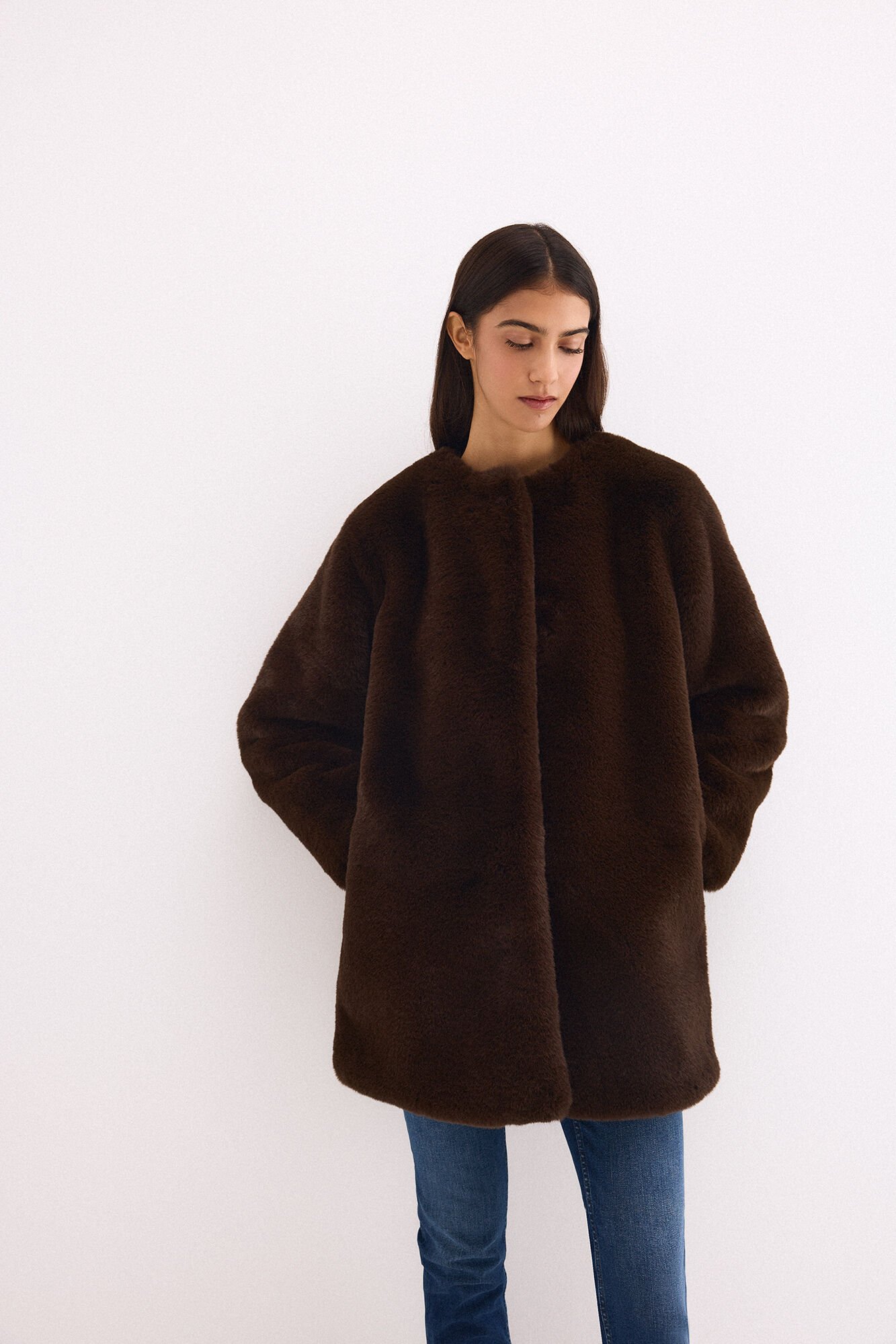 Pedro del Hierro Faux fur coat Brown