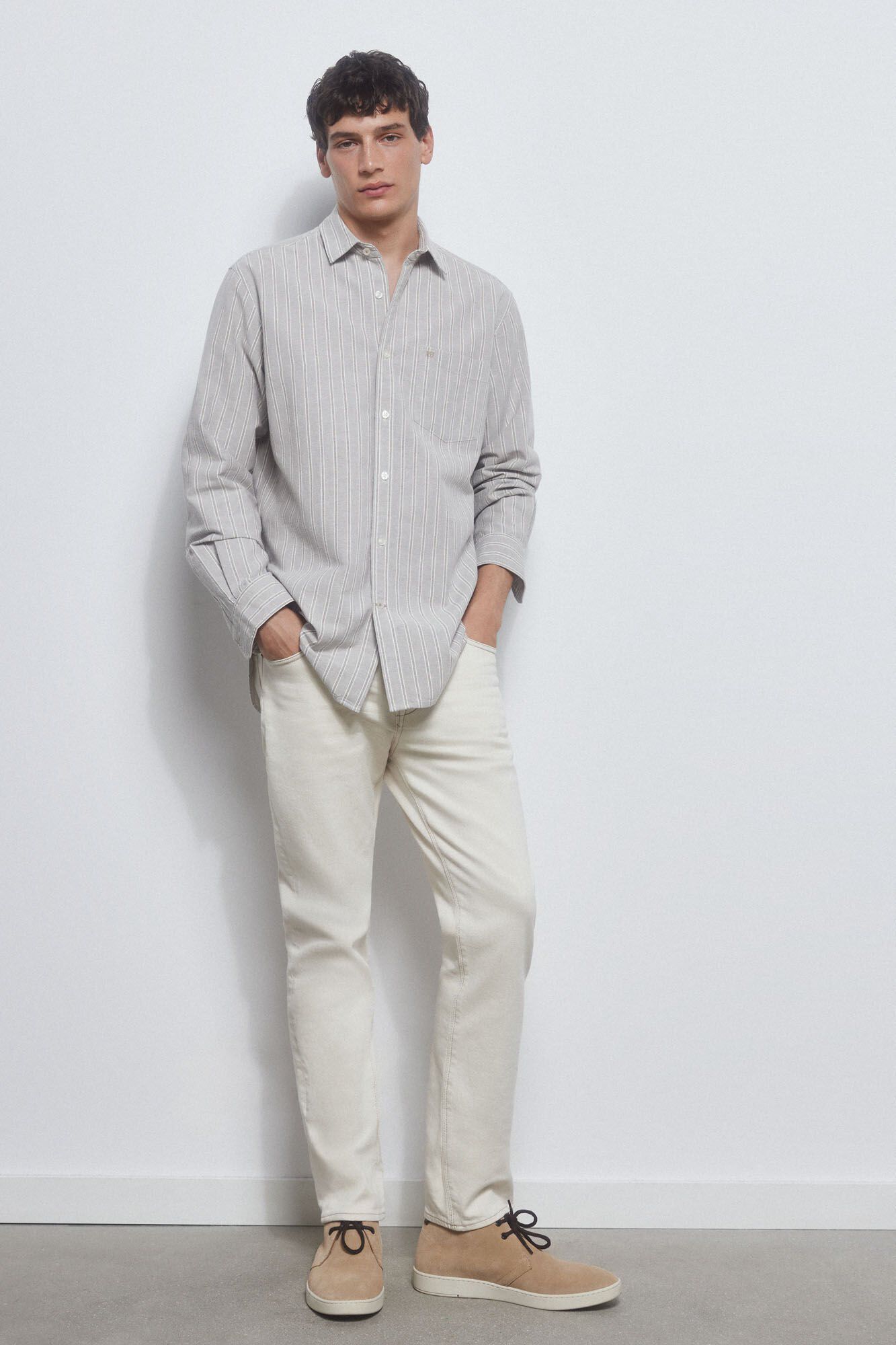 Pedro del Hierro Camisa jeans riscas cinza Cizento