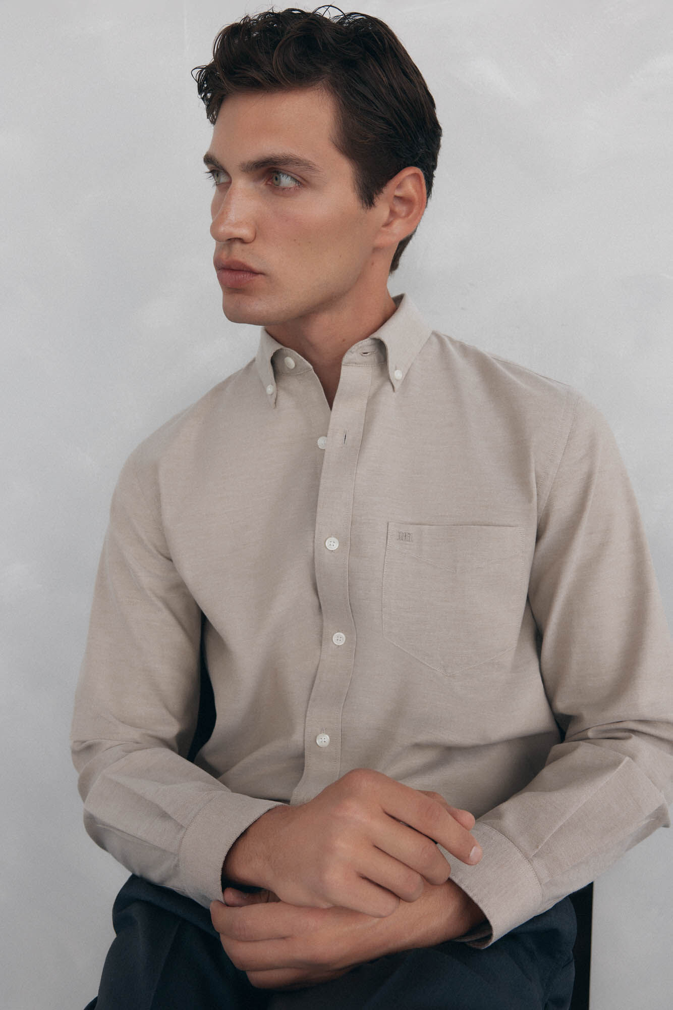 Pedro del Hierro Plain non-iron Oxford shirt Beige