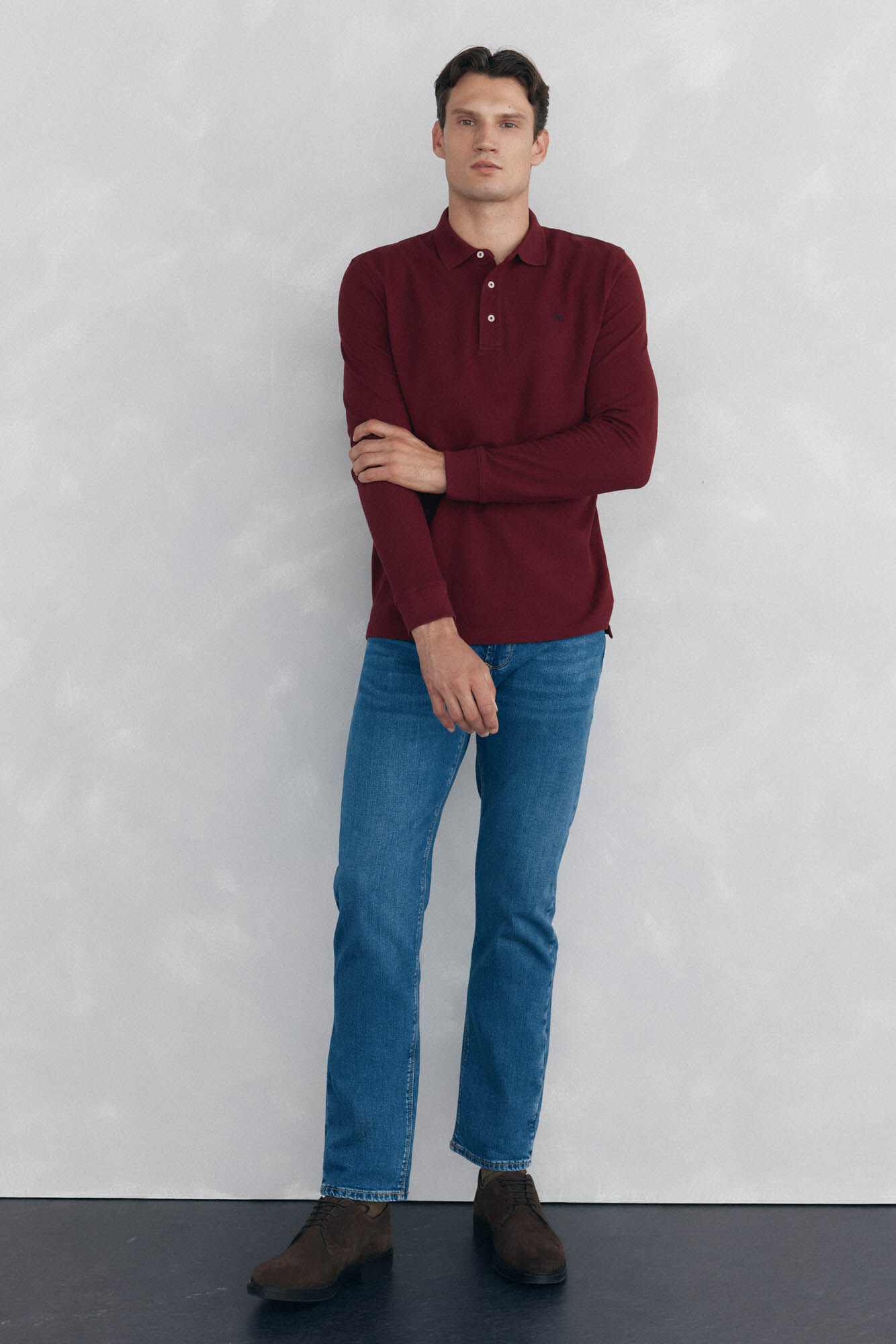 Pedro del Hierro Essential long-sleeved polo shirt Burgundy