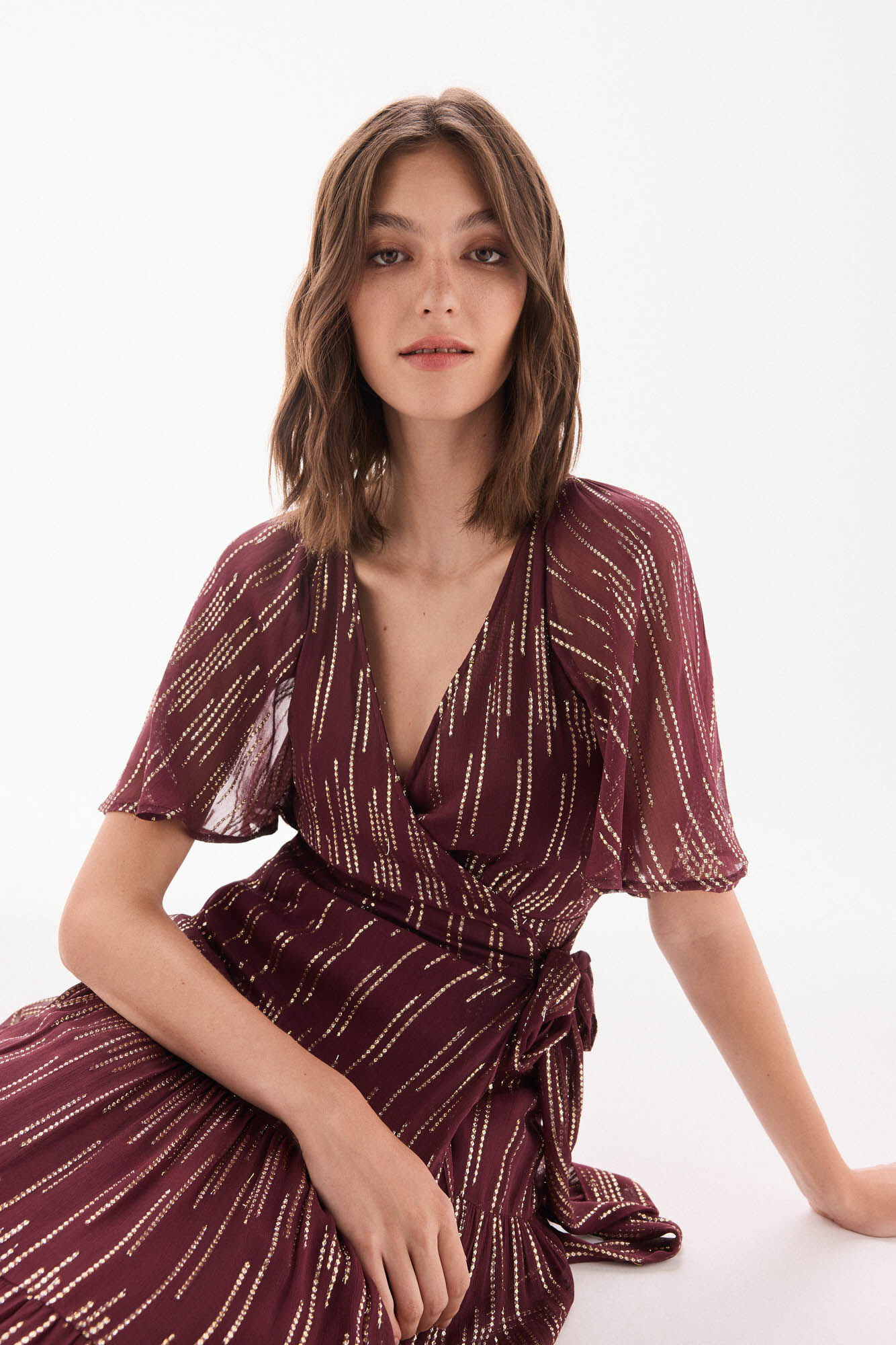 TFP by Tamara Falc&oacute; Vestido georgette com lurex Bordeaux