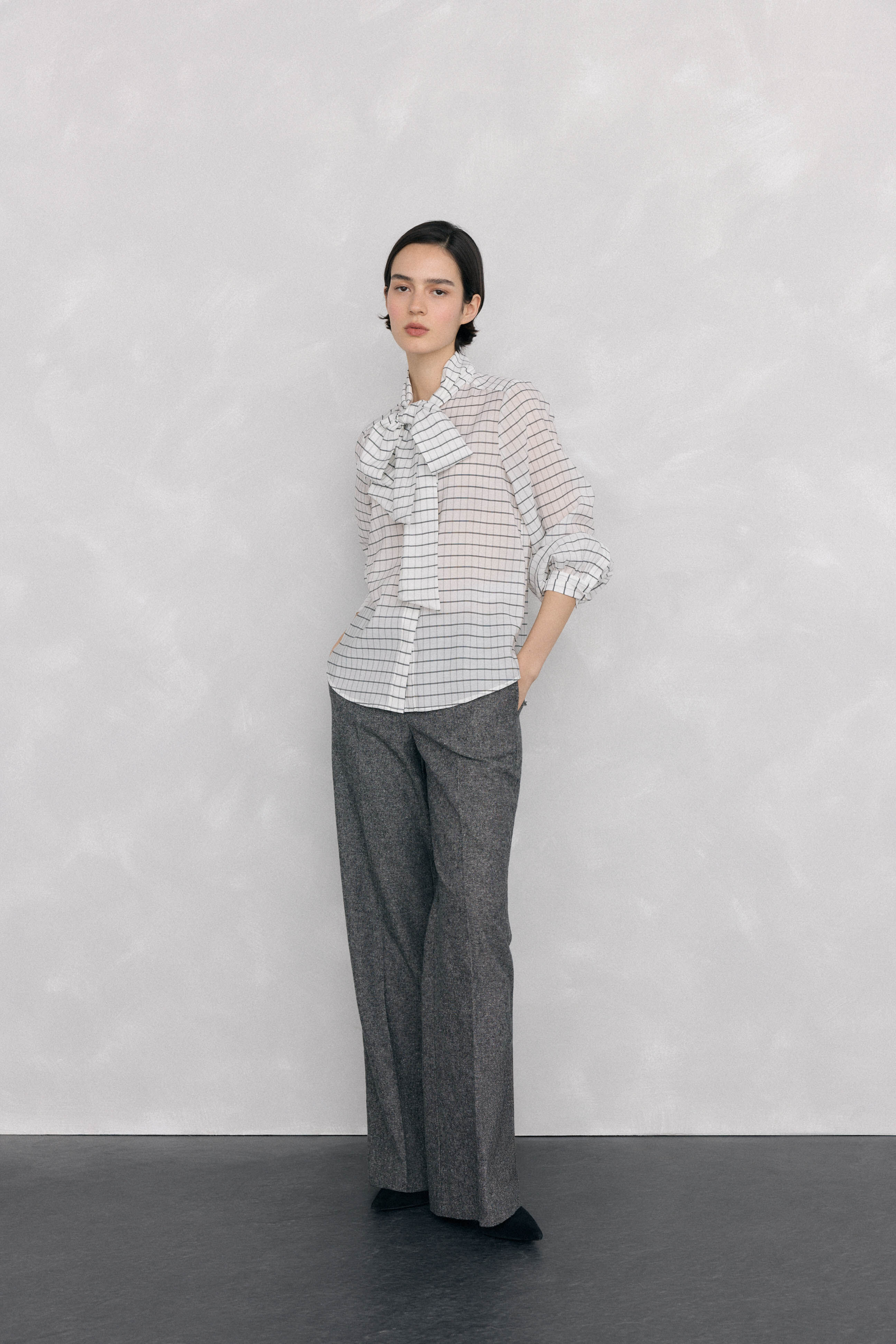 Pedro del Hierro Plaid shirt with bow Ivory
