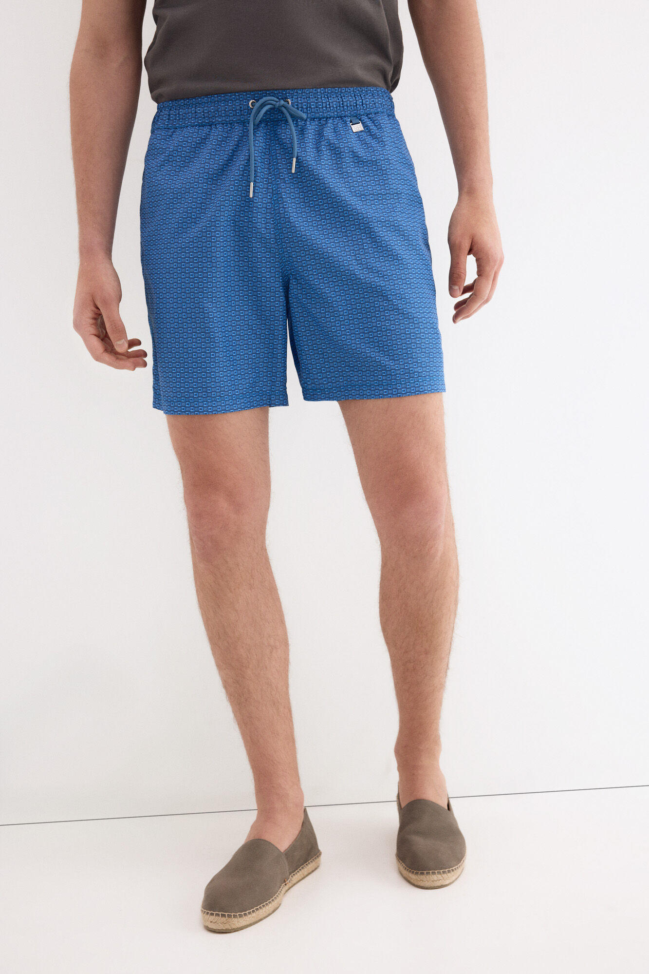 Pedro del Hierro Fato de banho micro estampado geom&eacute;trico Azul